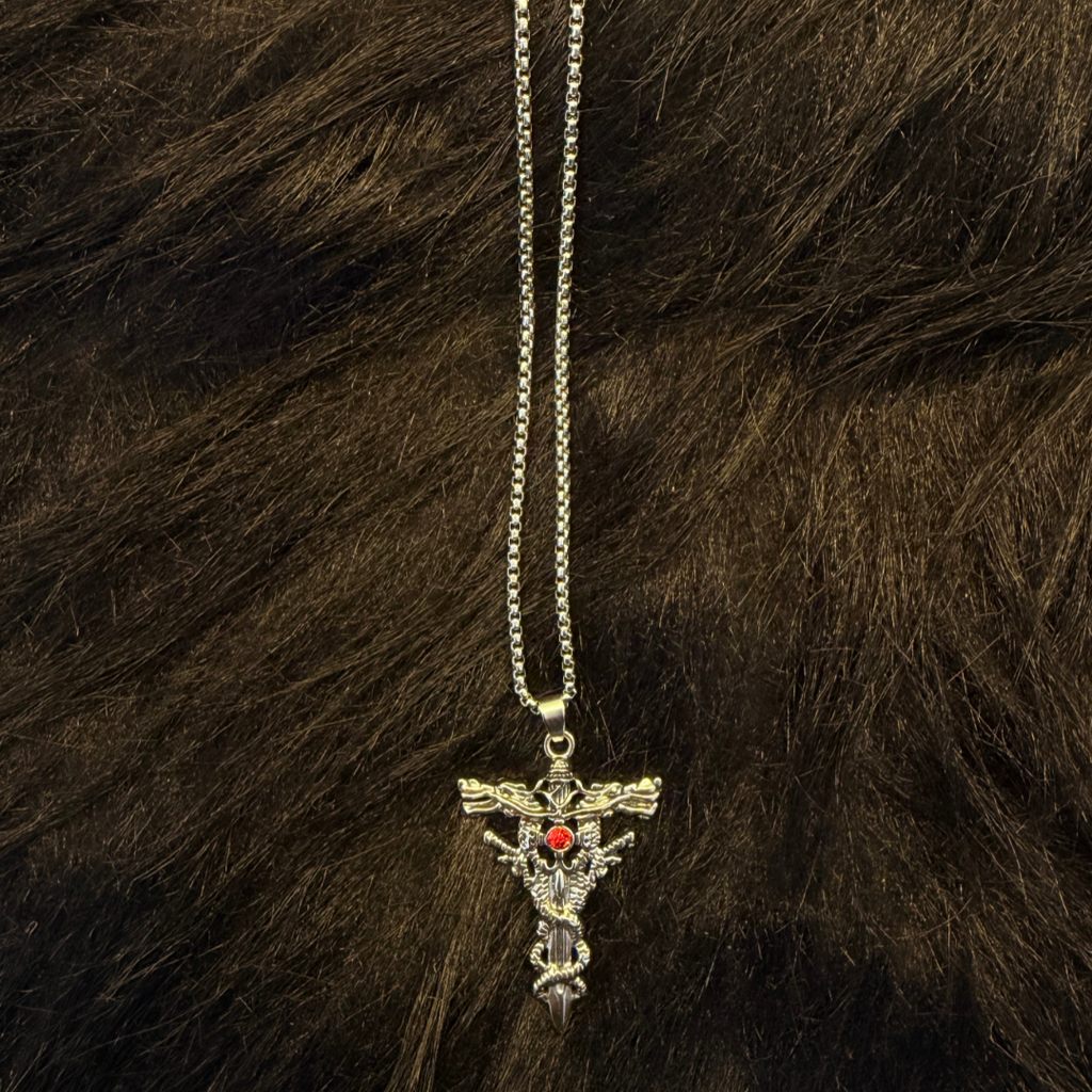 Ornate Silver Cross Pendant Necklace