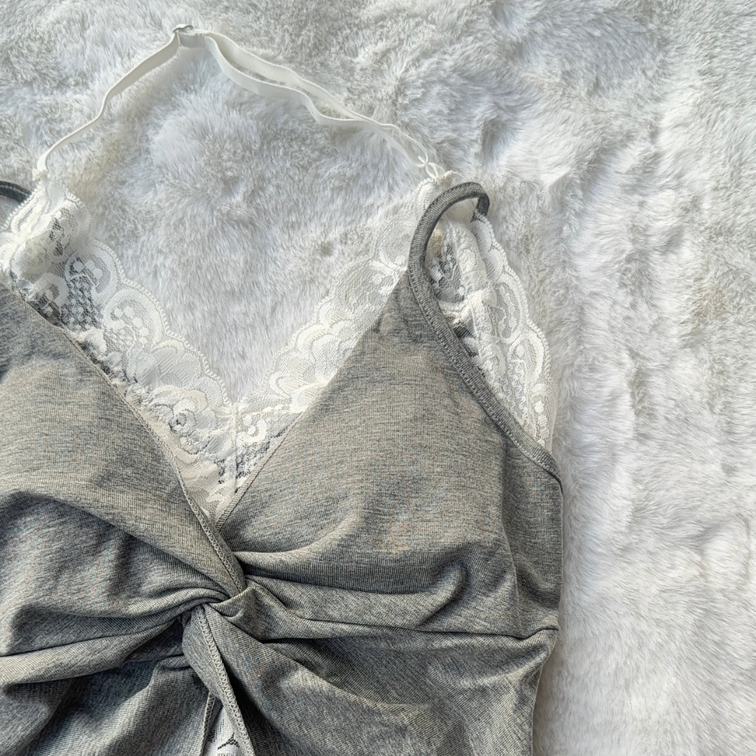 Heather Grey Lace Halter Top