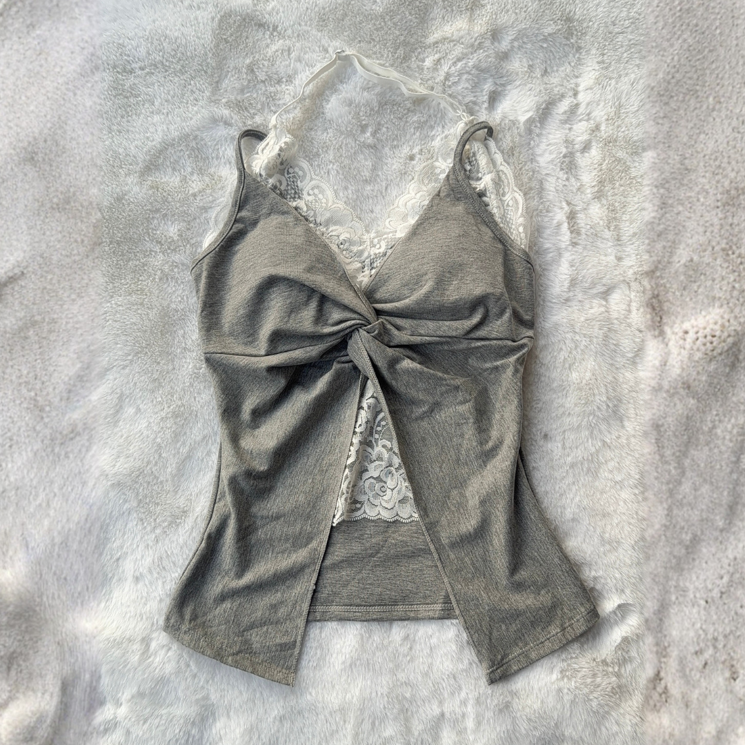 Heather Grey Lace Halter Top