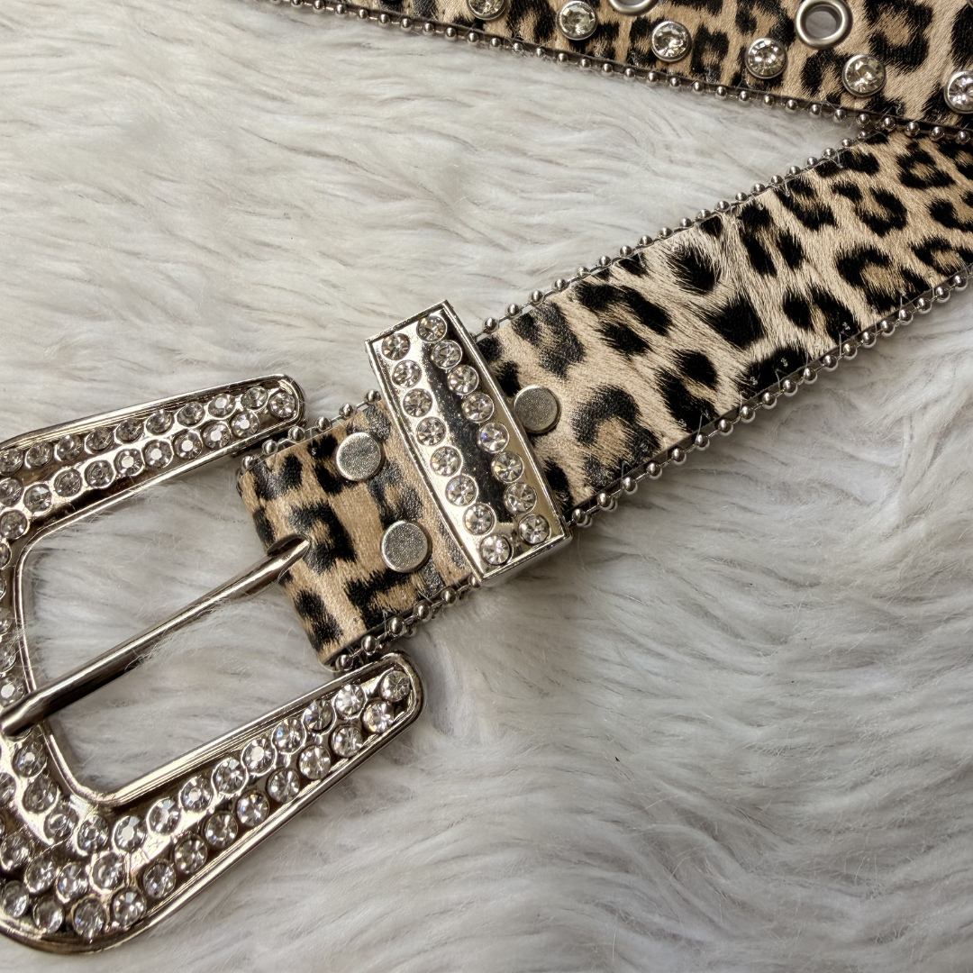 Leopard Print Studded Belt