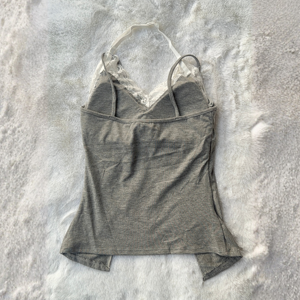 Heather Grey Lace Halter Top