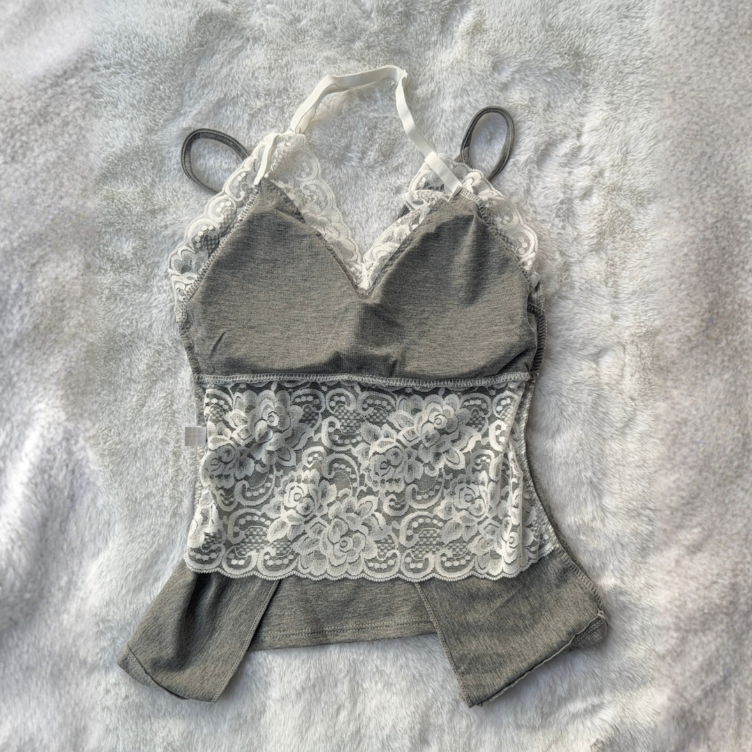 Heather Grey Lace Halter Top