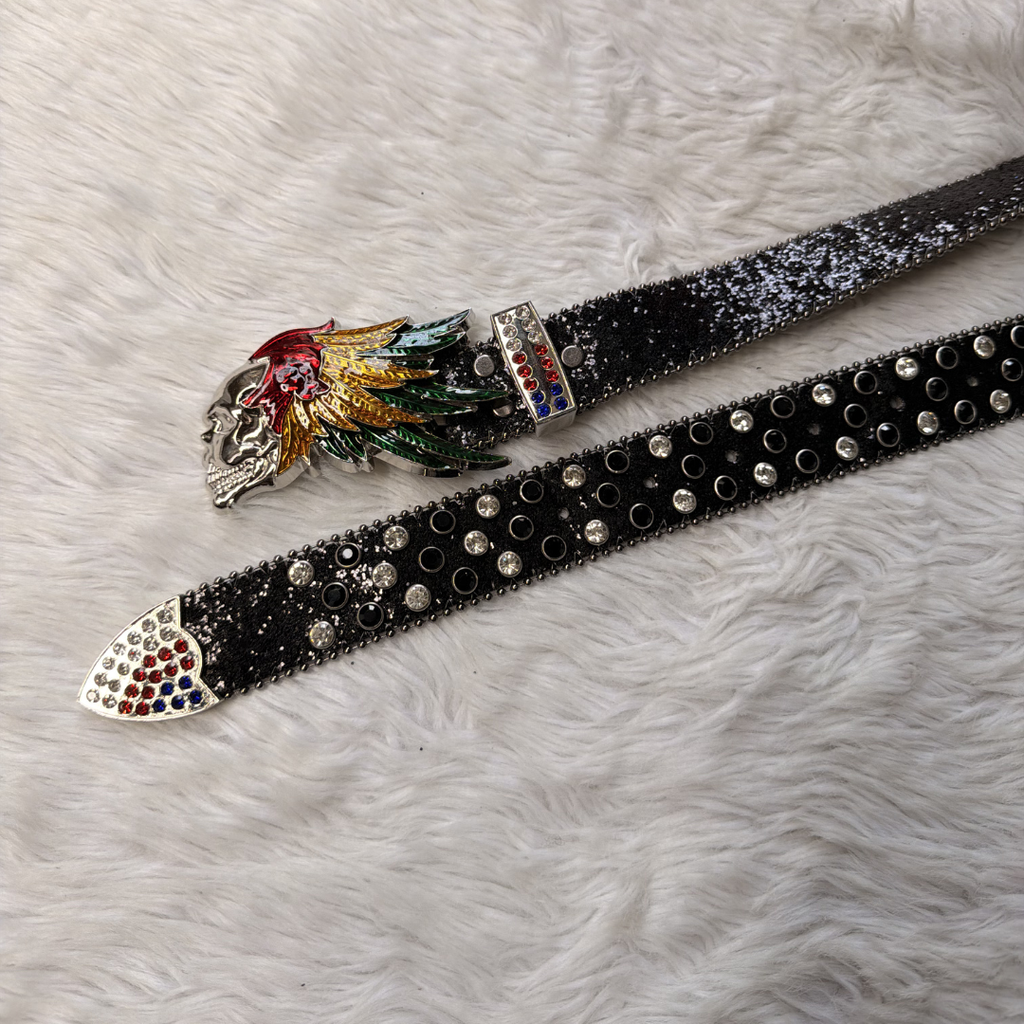 Tribal Wings Black Rhinestone Belt