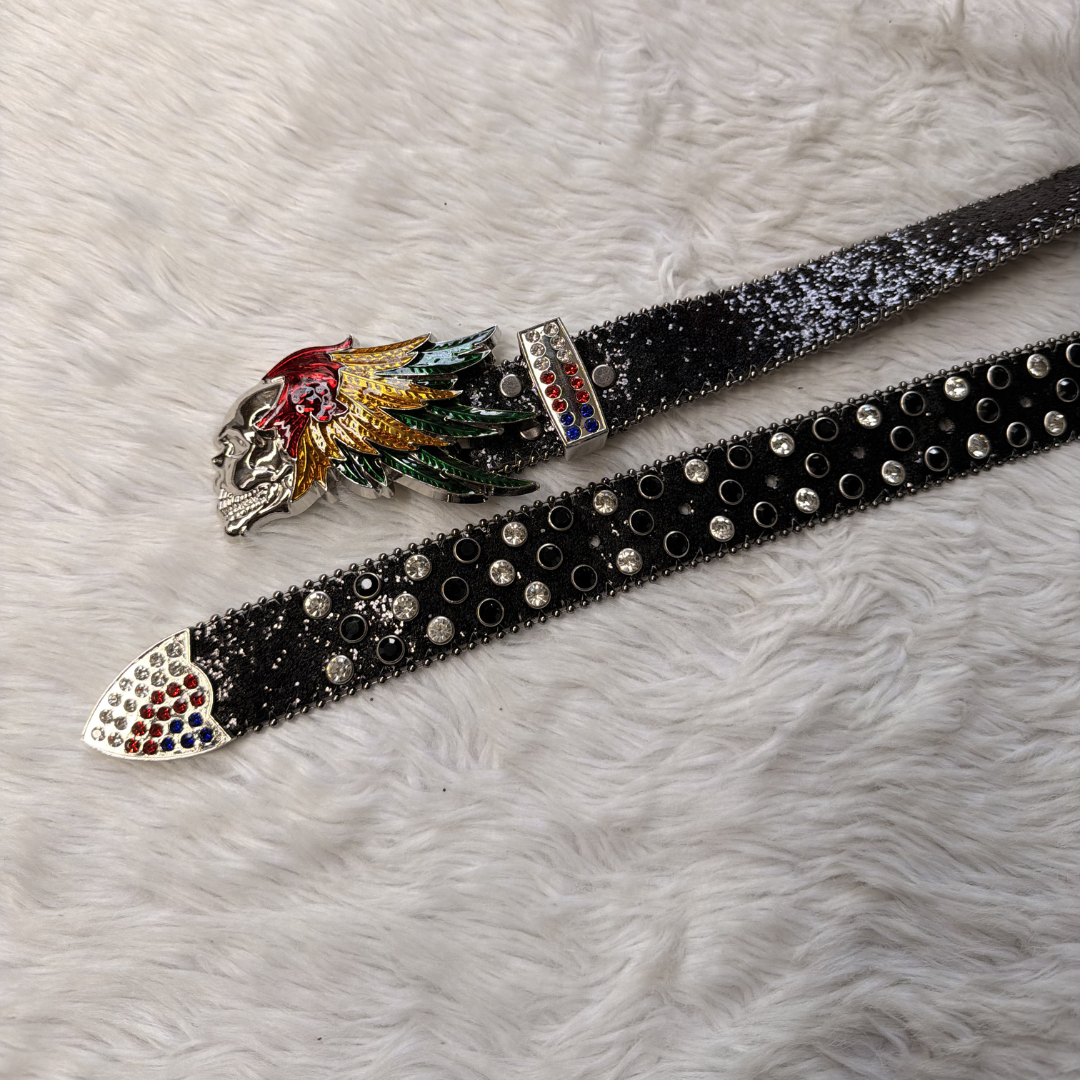 Tribal Wings Black Rhinestone Belt