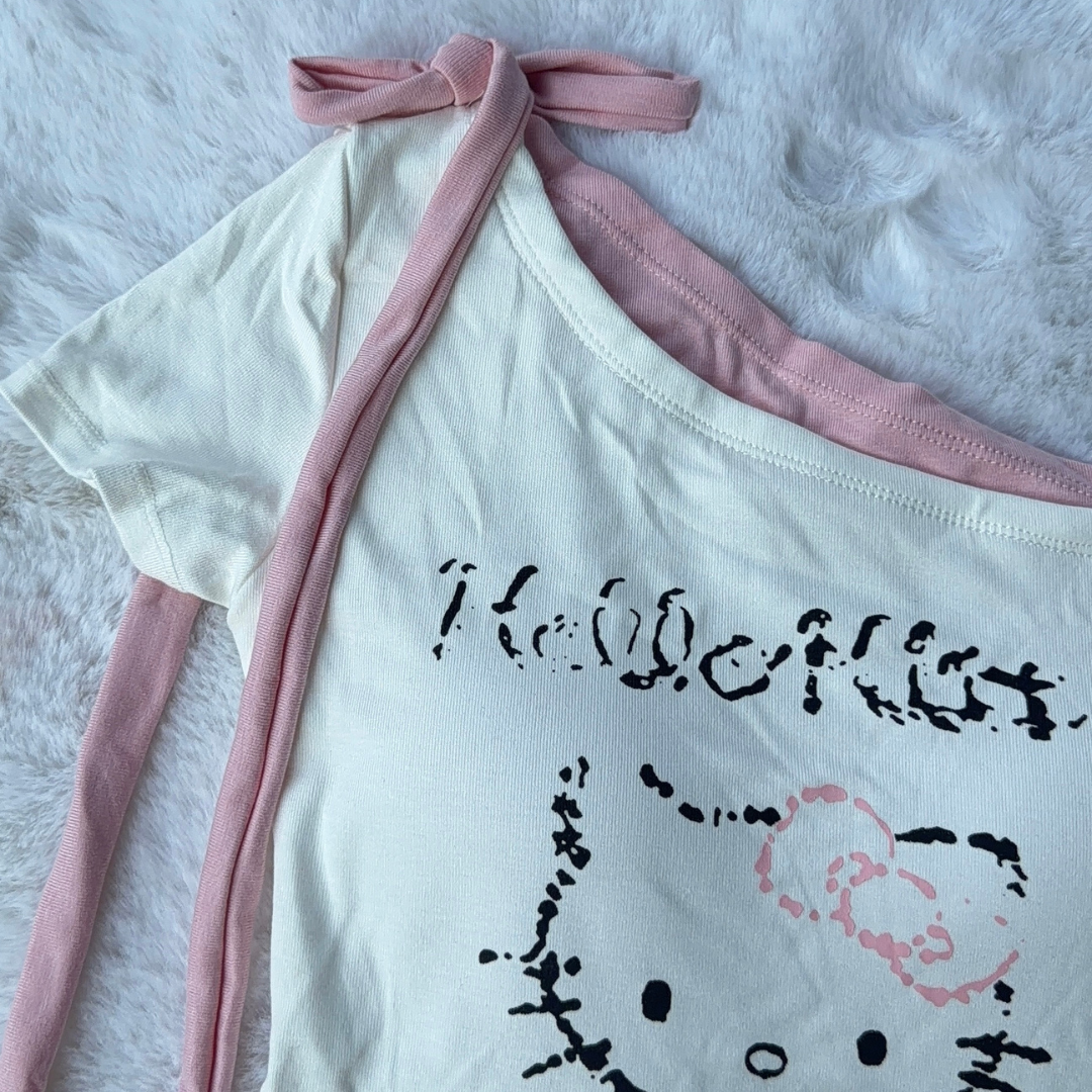 IVory Kitty Top with Pink Bow