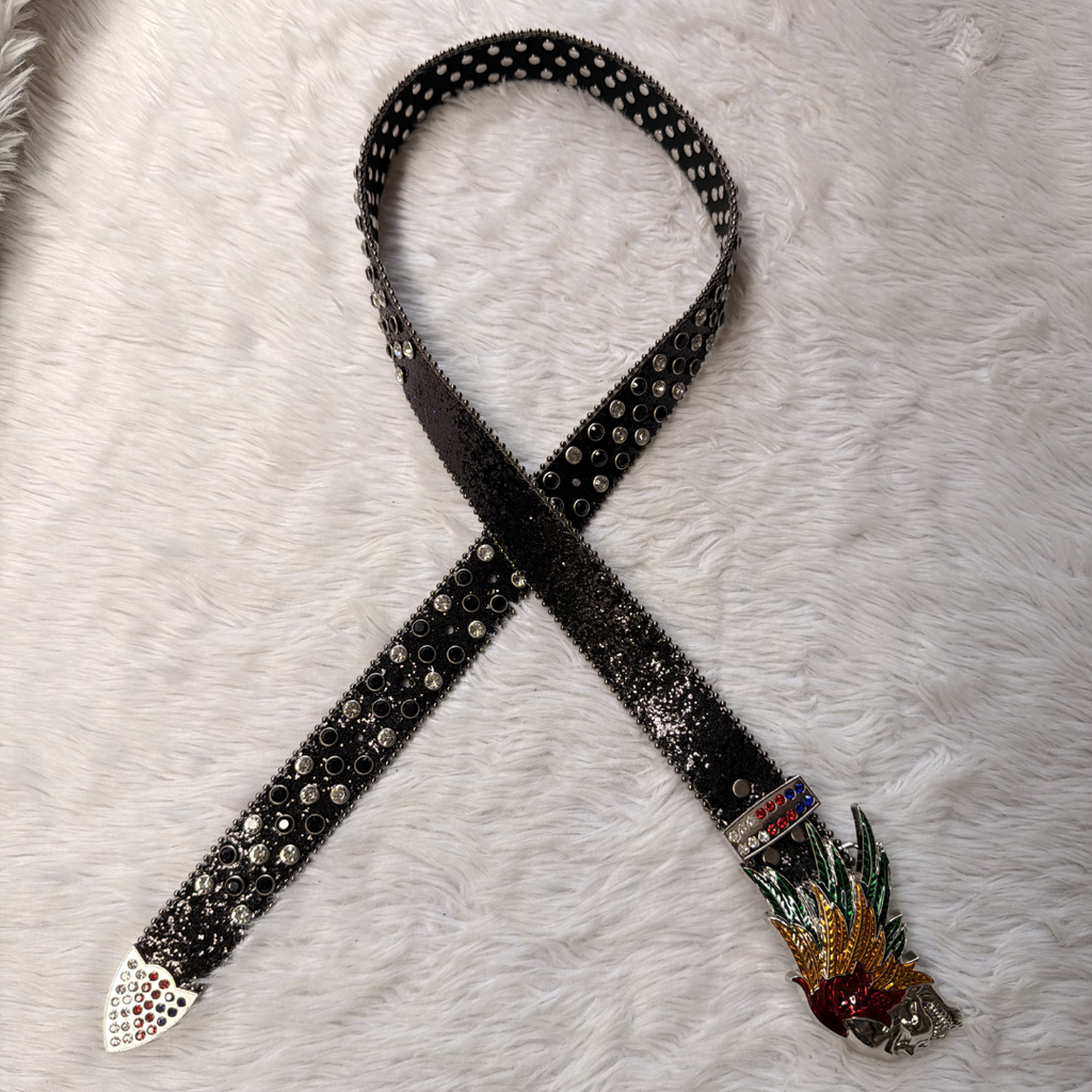 Tribal Wings Black Rhinestone Belt