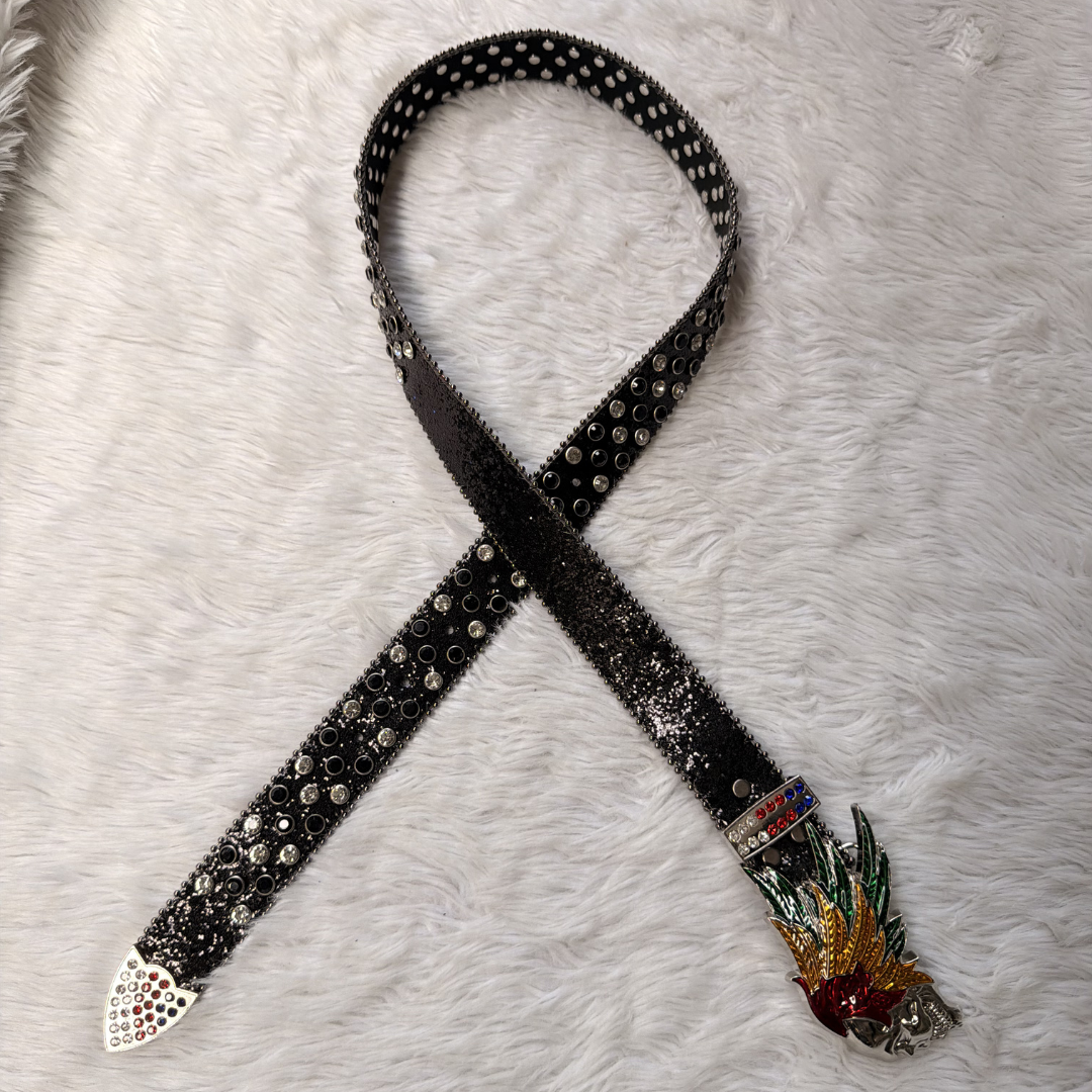 Tribal Wings Black Rhinestone Belt