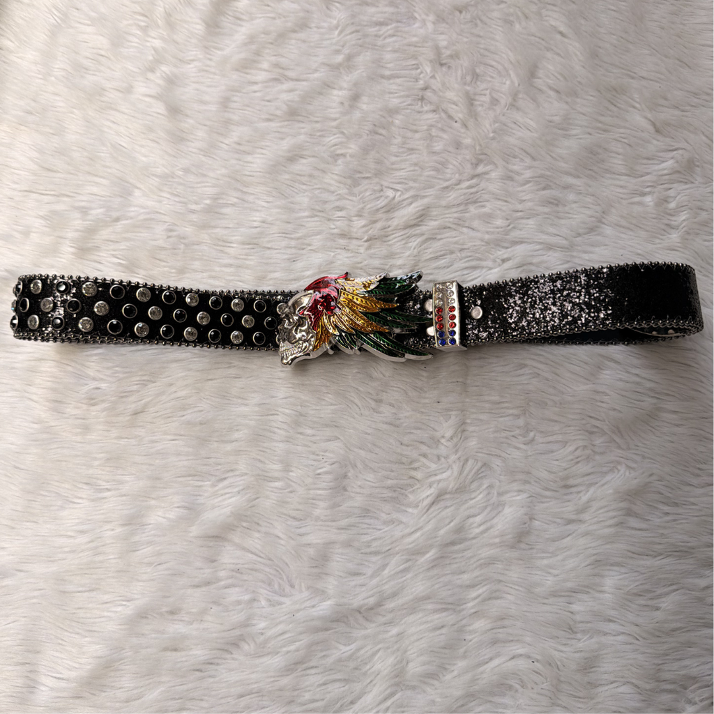 Tribal Wings Black Rhinestone Belt