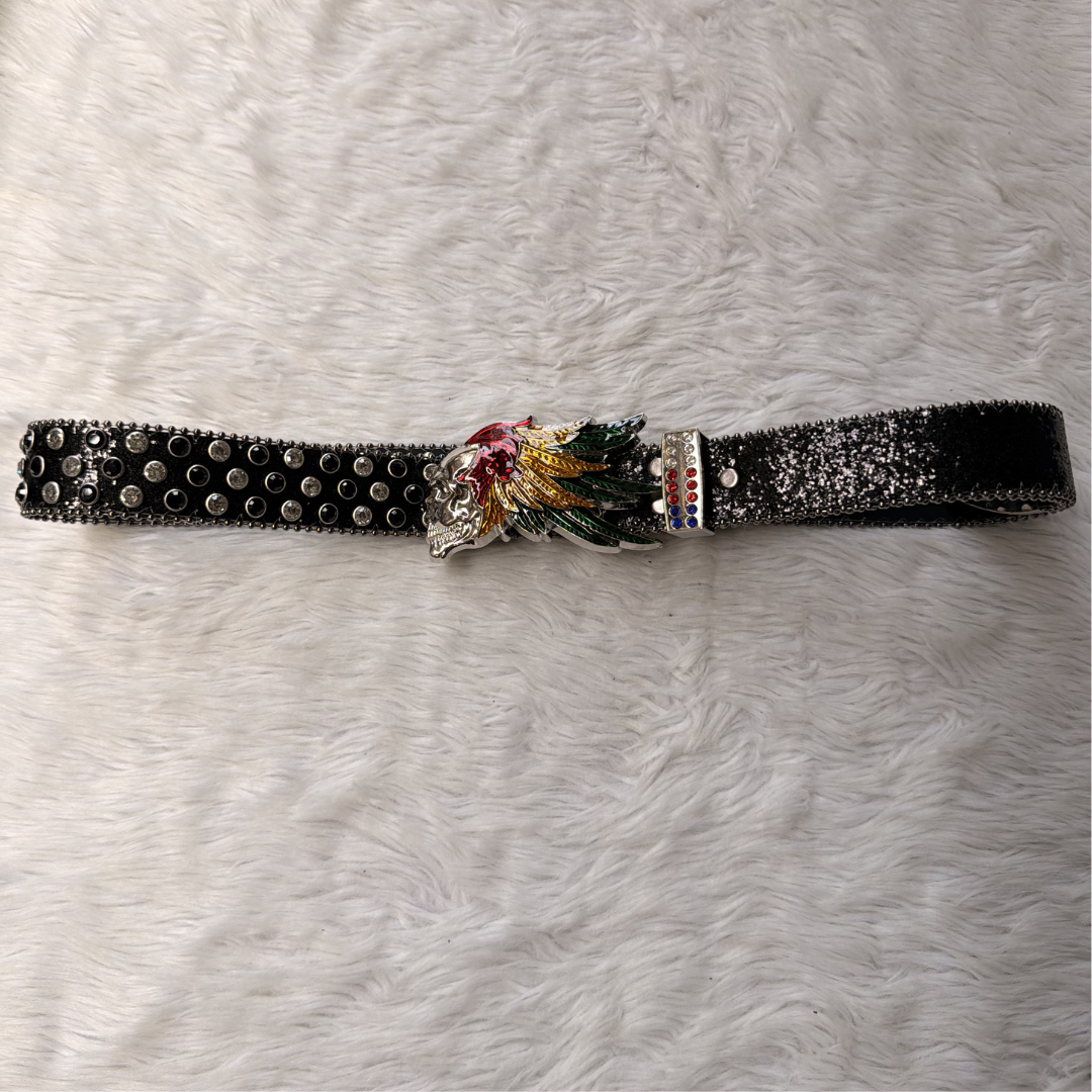 Tribal Wings Black Rhinestone Belt