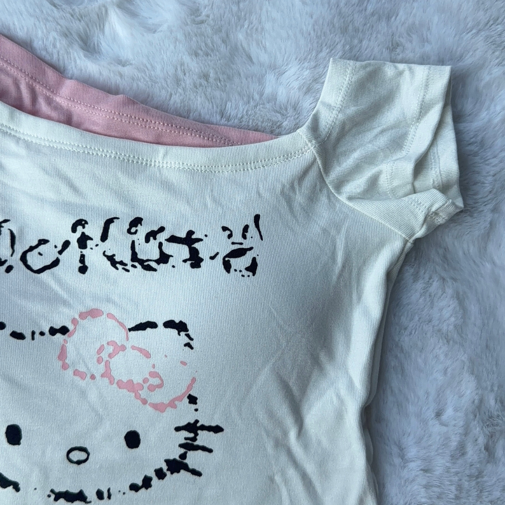 IVory Kitty Top with Pink Bow