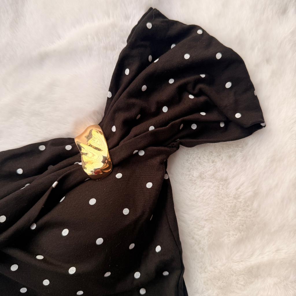 Polka Dot One-Shoulder Draped Top