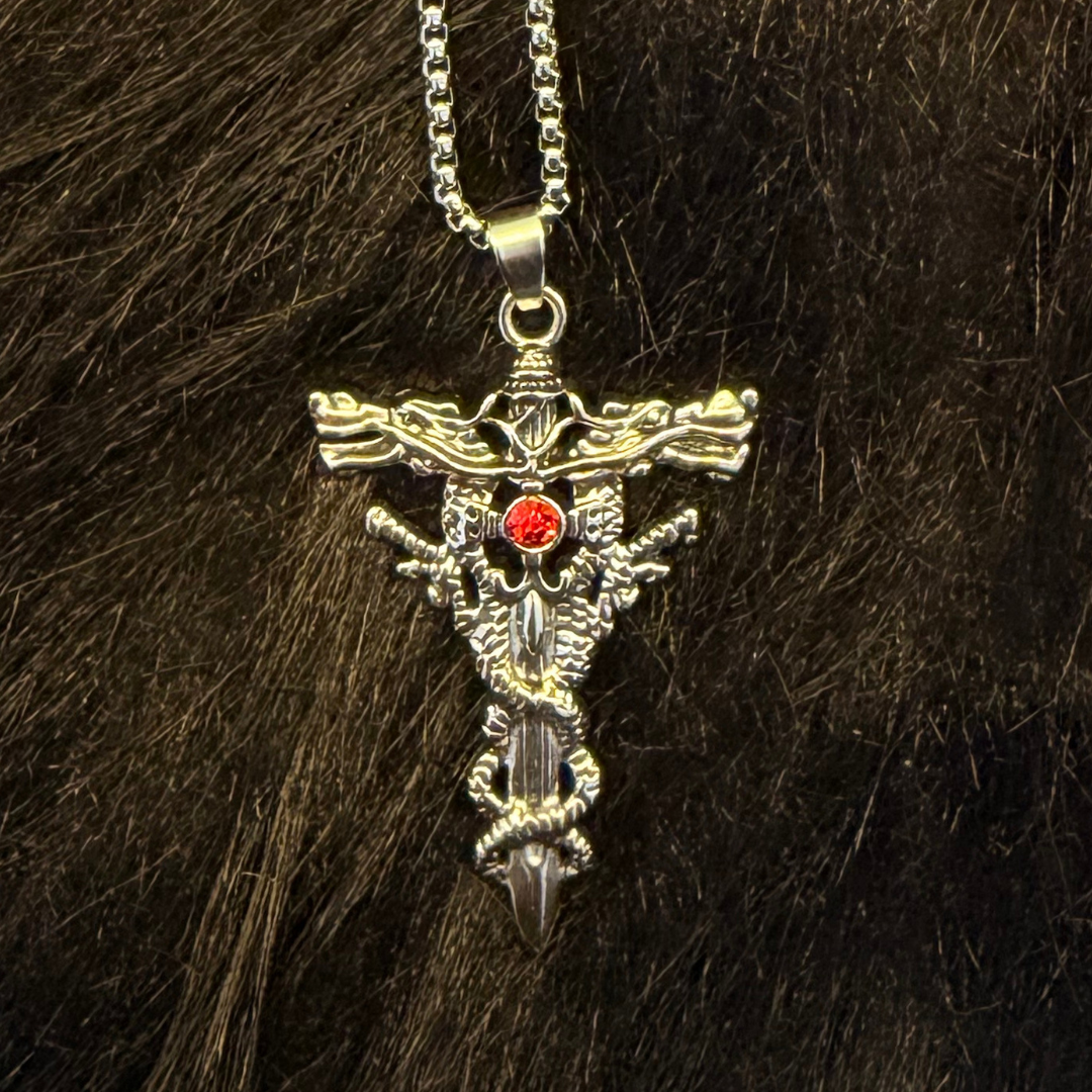 Ornate Silver Cross Pendant Necklace