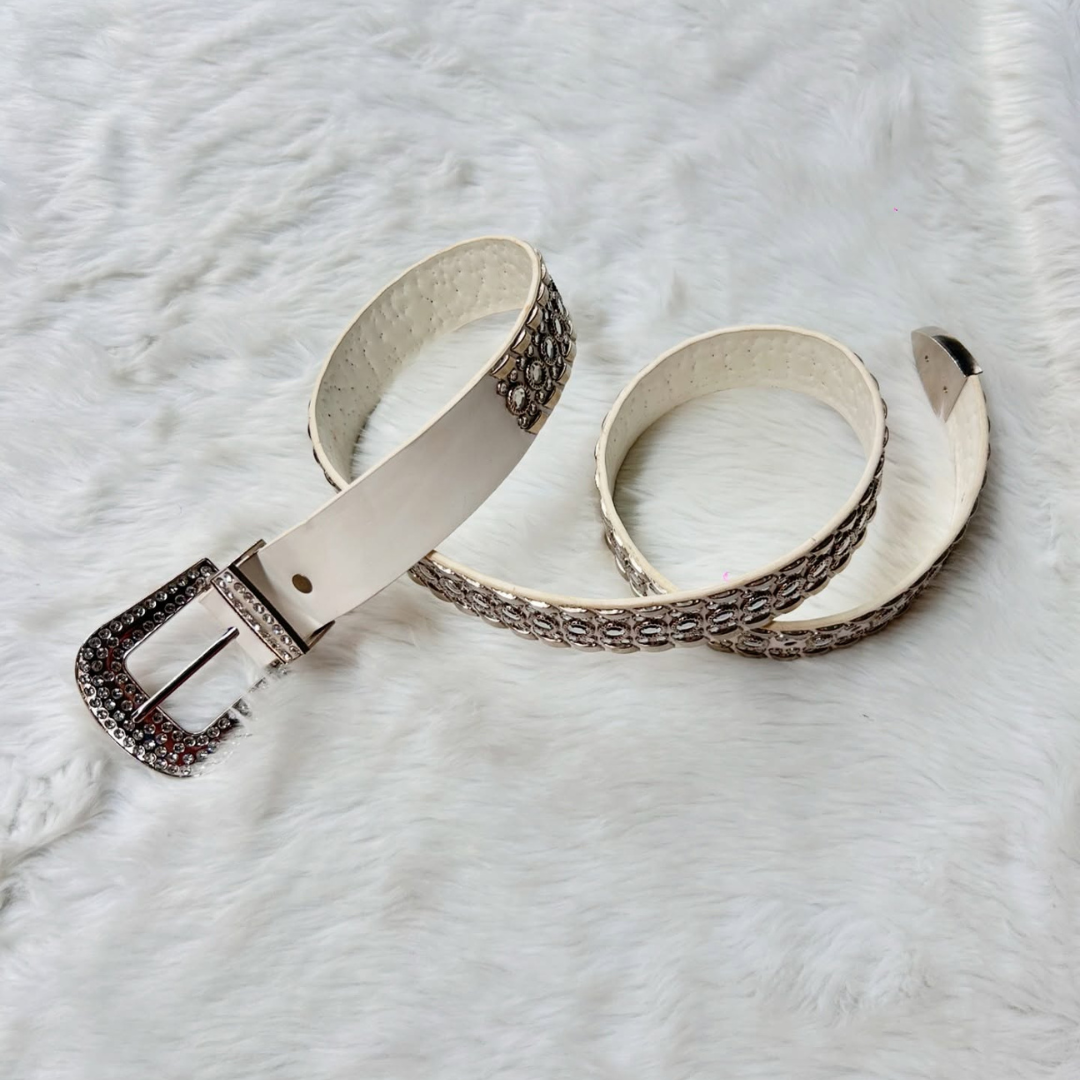 White Rhinestone Belt