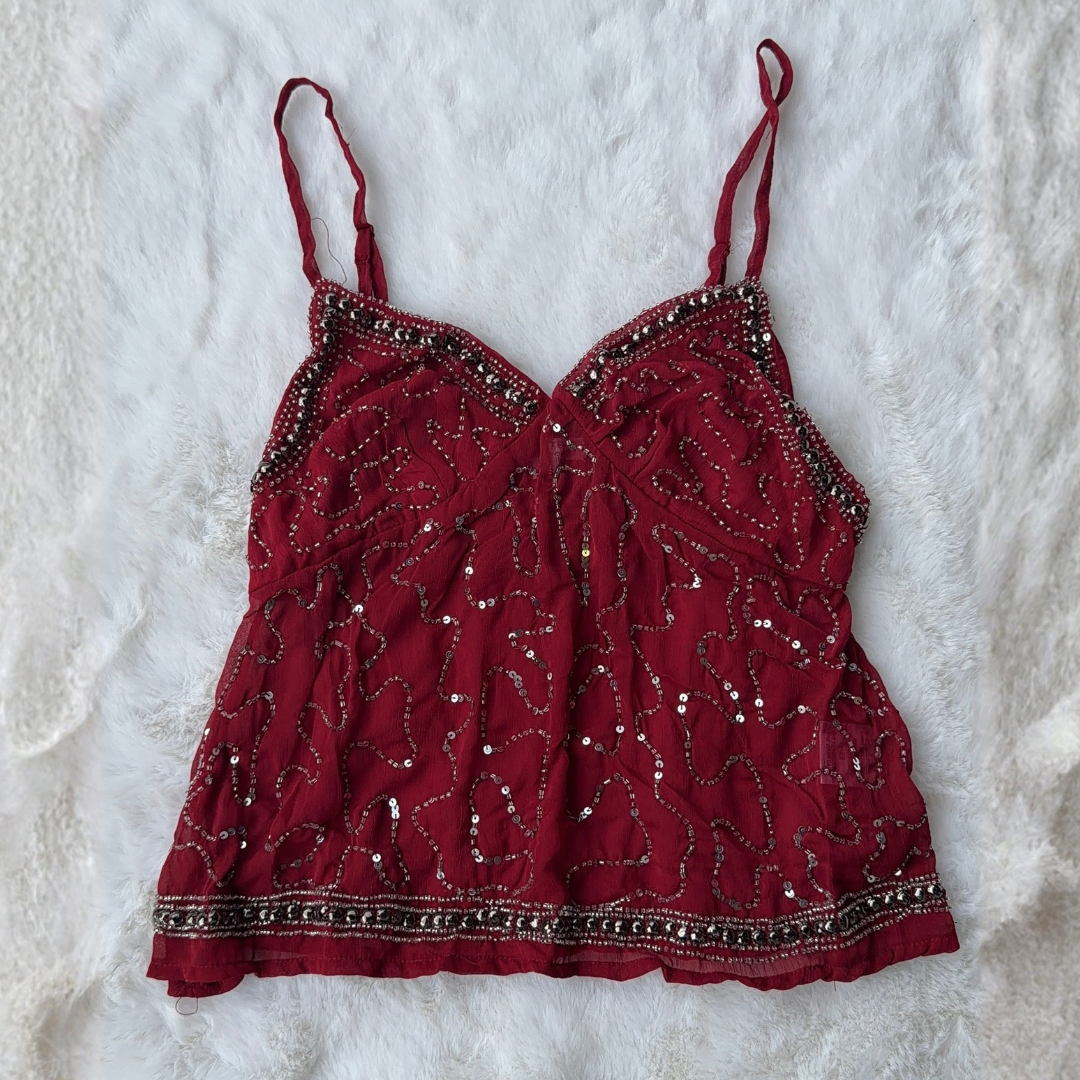 Burgundy Beaded Top