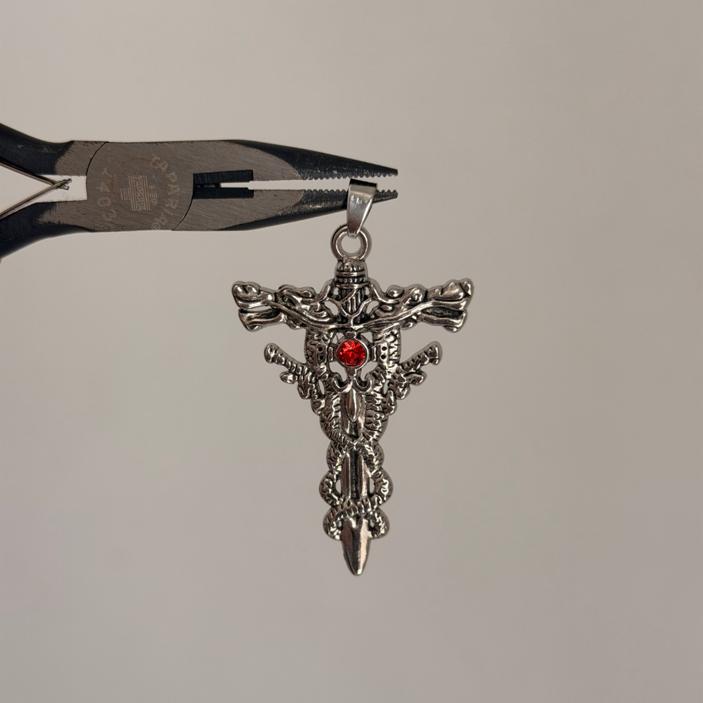 Ornate Silver Cross Pendant Necklace