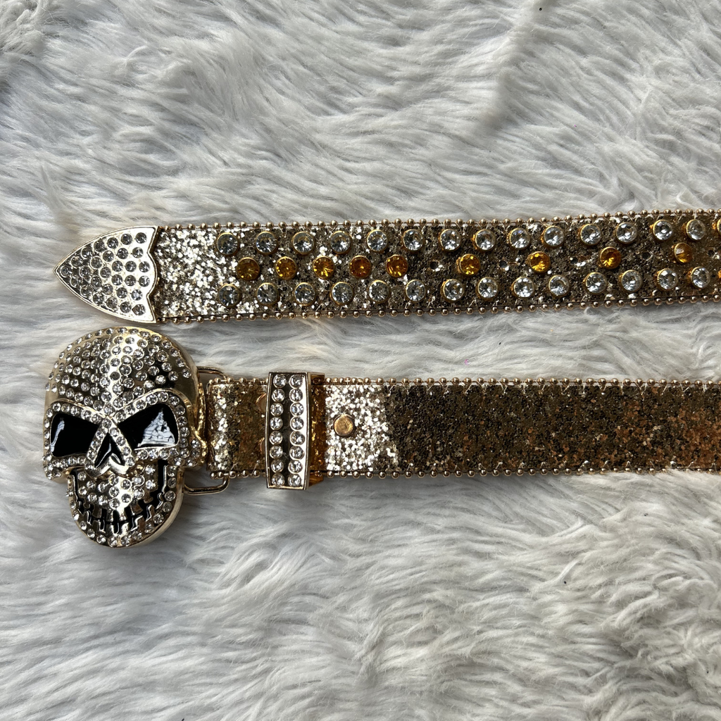 Golden Skull Rhinestone Belt