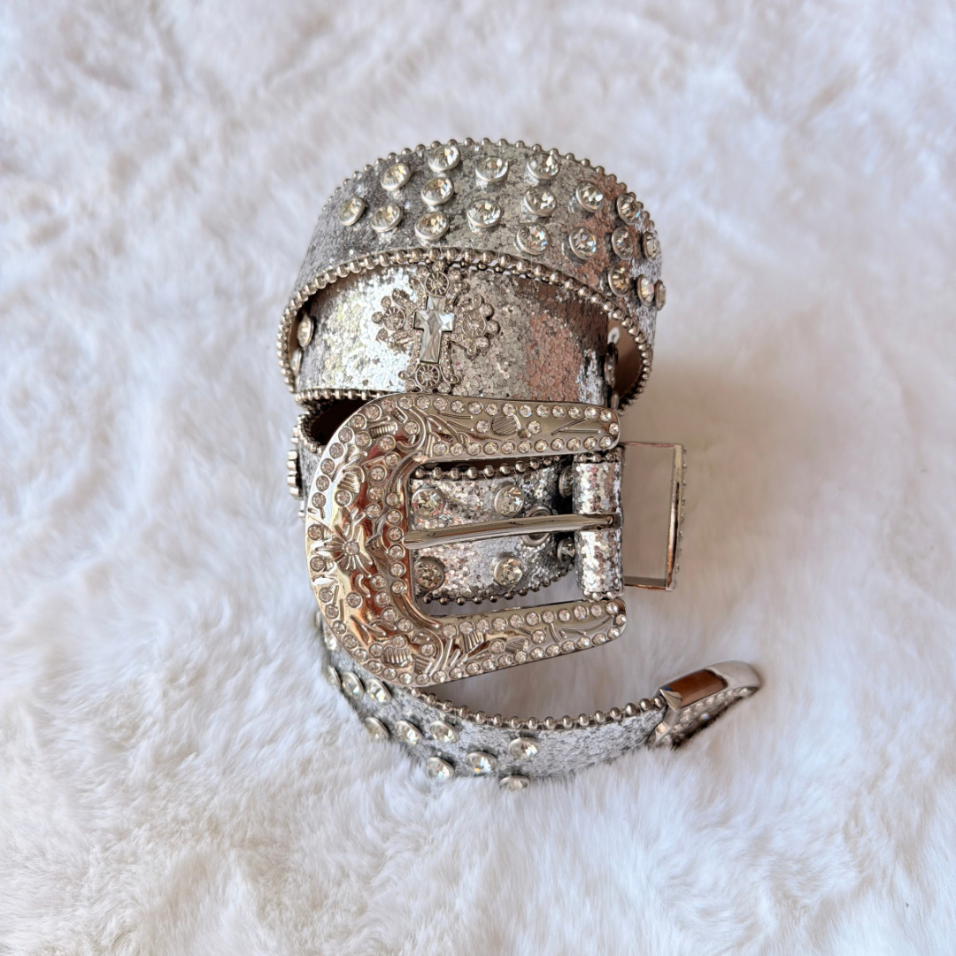 Silver Rhinestone Western Belt
