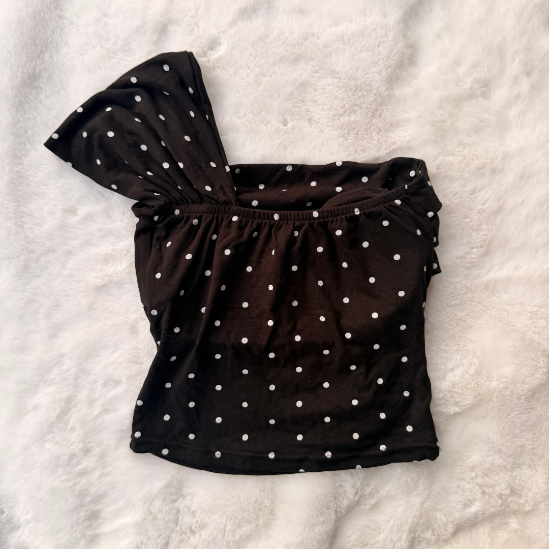 Polka Dot One-Shoulder Draped Top