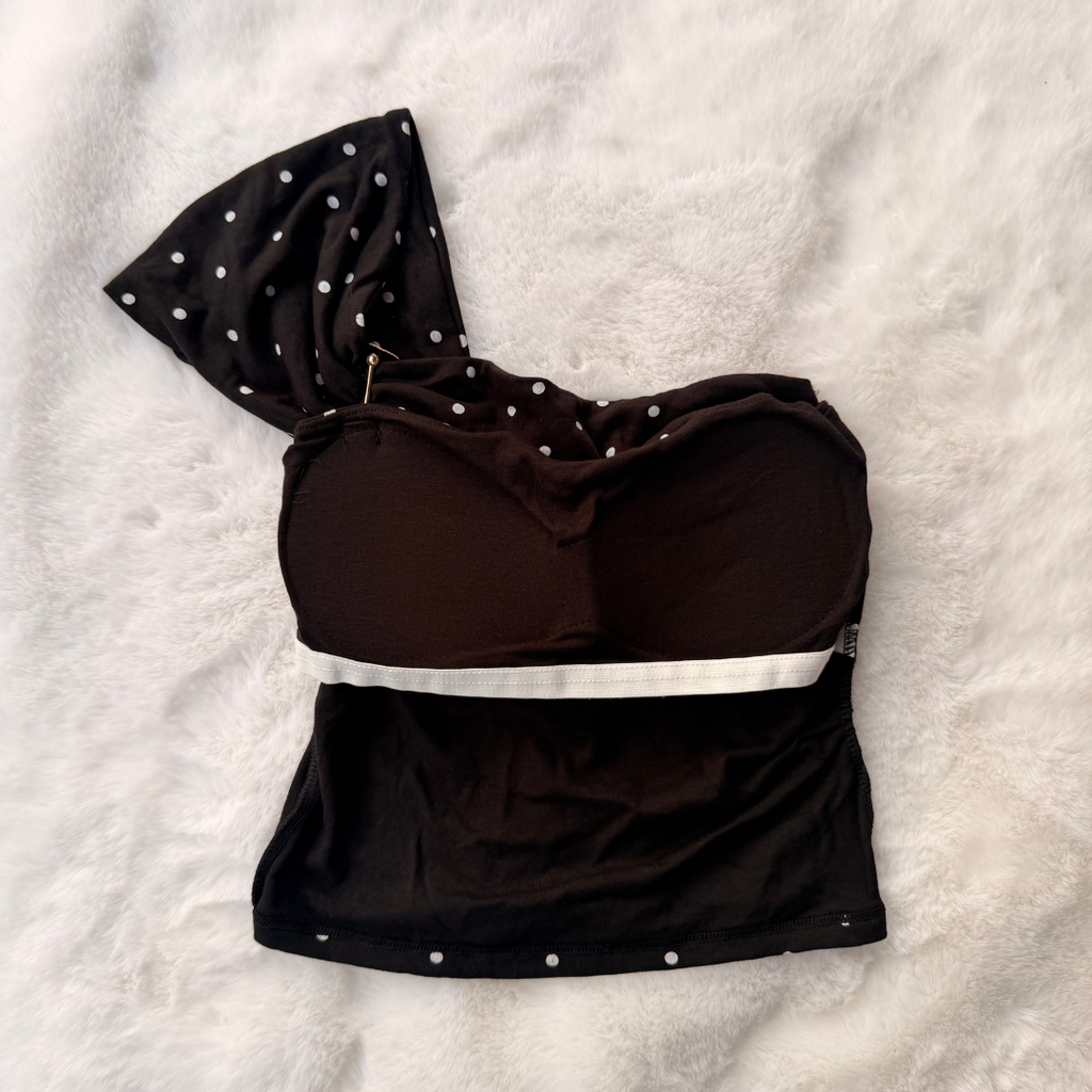 Polka Dot One-Shoulder Draped Top