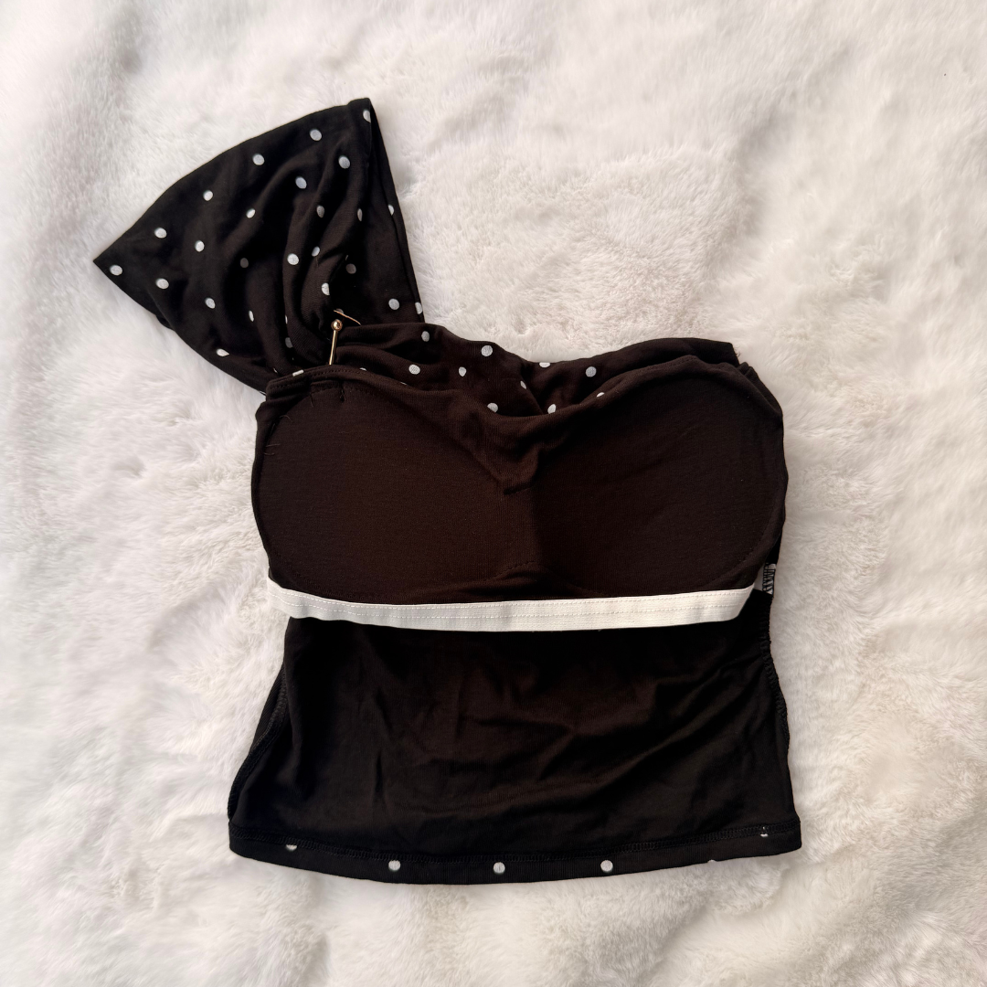 Polka Dot One-Shoulder Draped Top