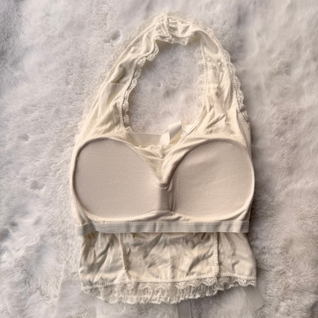 Ivory Floral Lace Halter Neck Crop Top