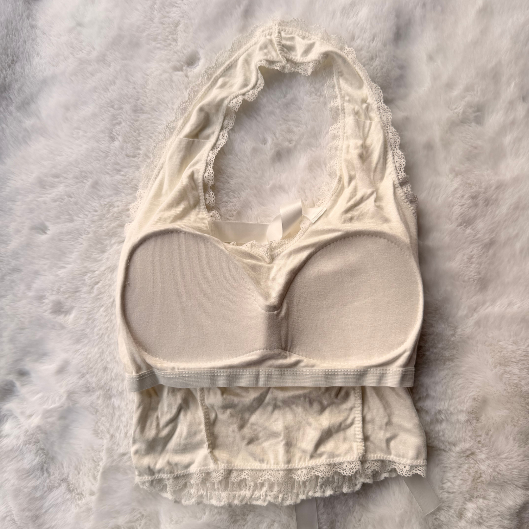 Ivory Floral Lace Halter Neck Crop Top