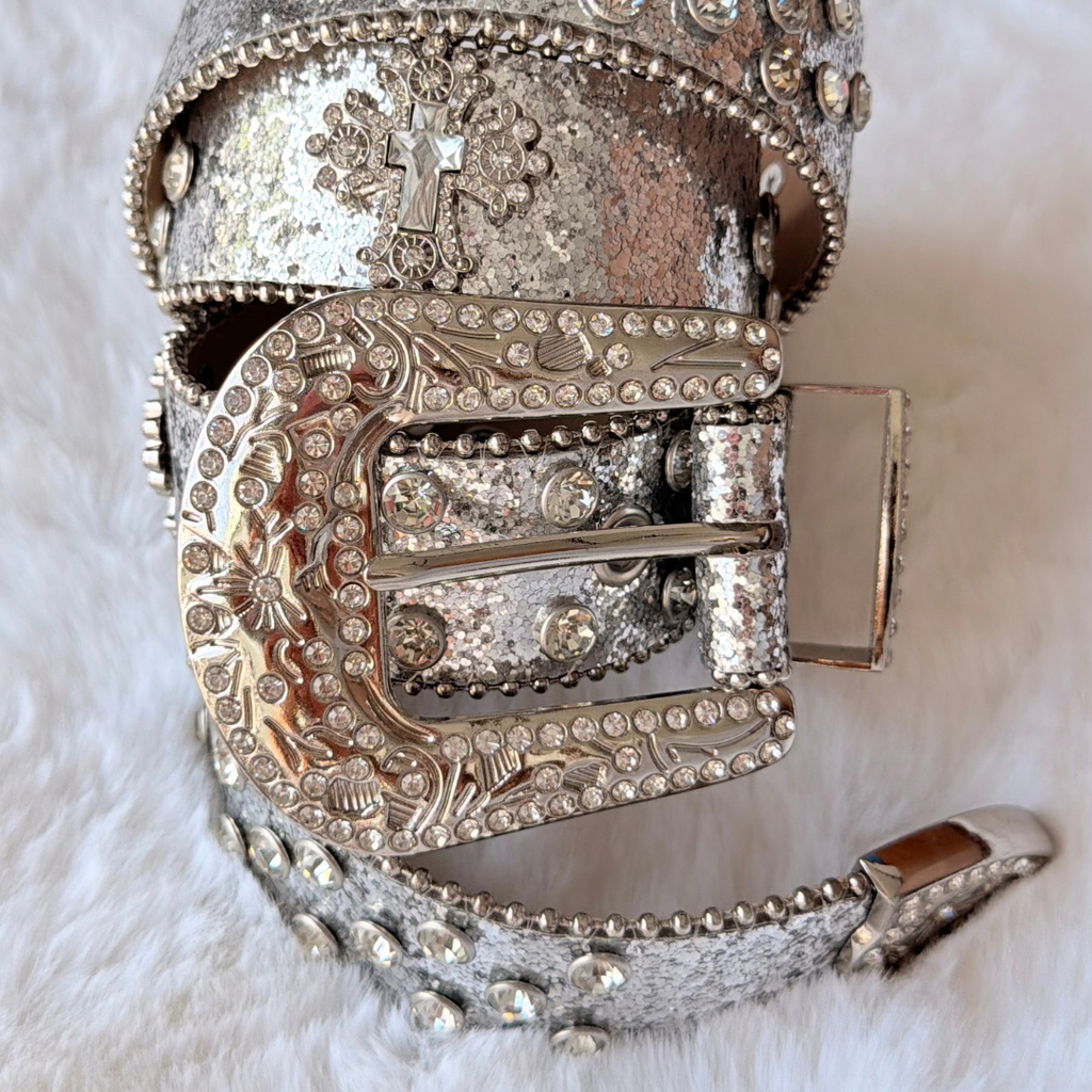 Silver Rhinestone Western Belt
