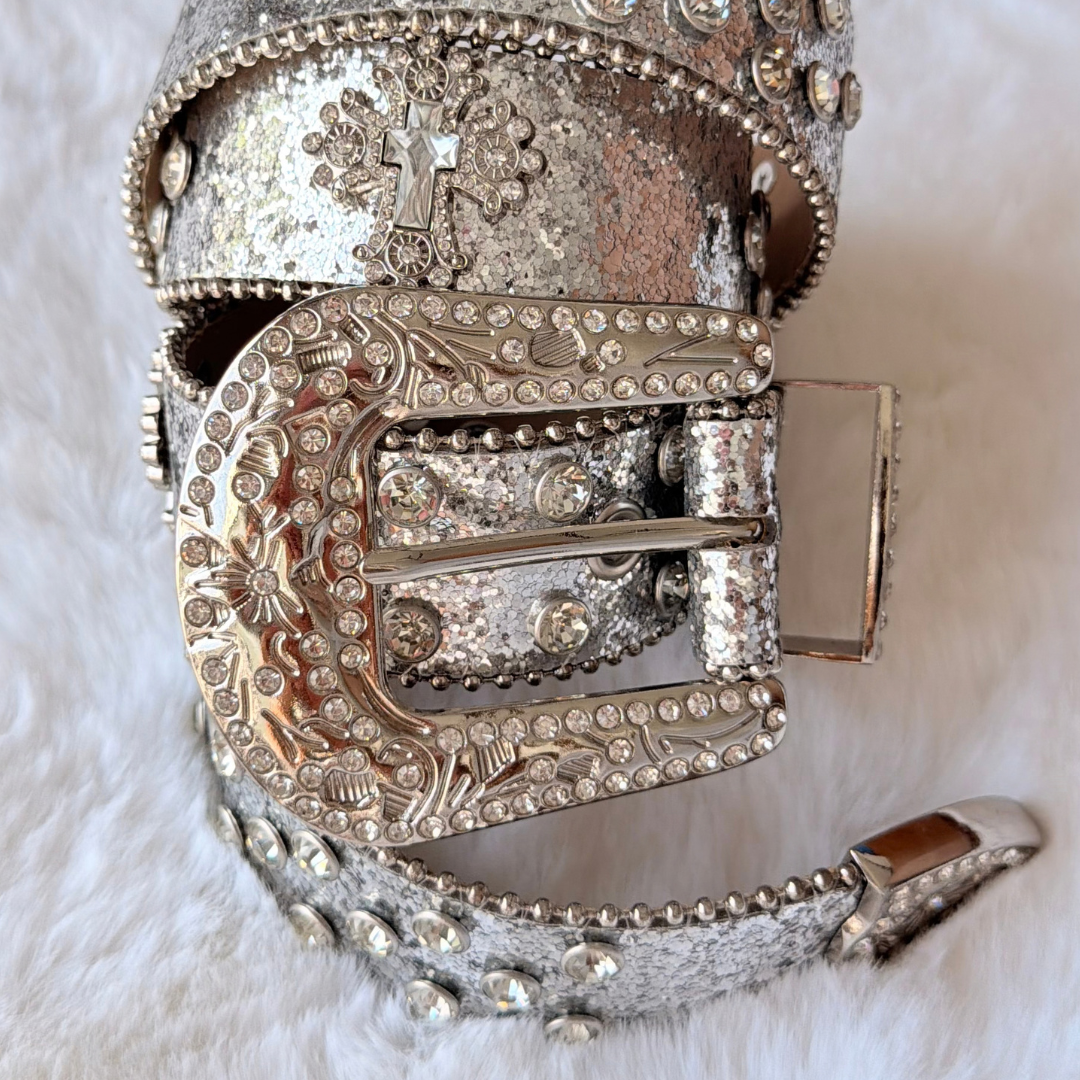 Silver Rhinestone Western Belt