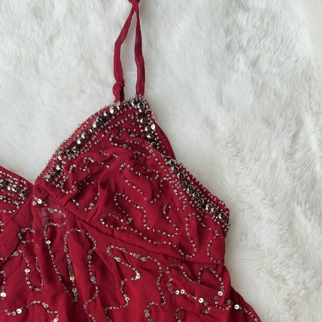 Burgundy Beaded Top