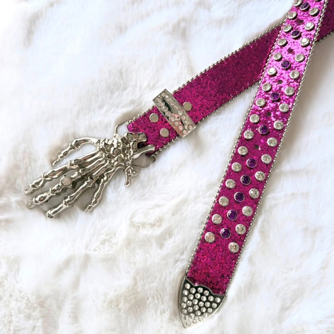 Hot Pink Rhinestone Western Belt