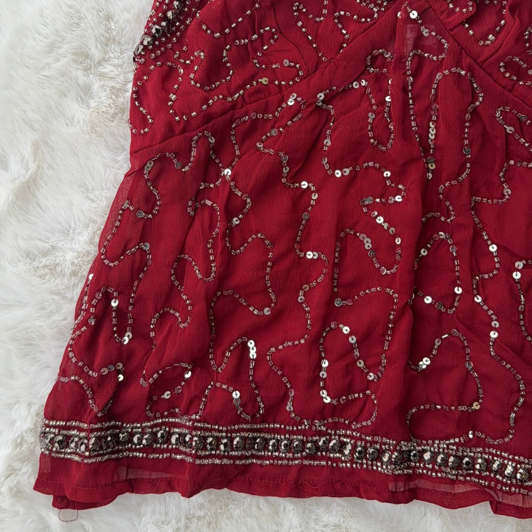 Burgundy Beaded Top