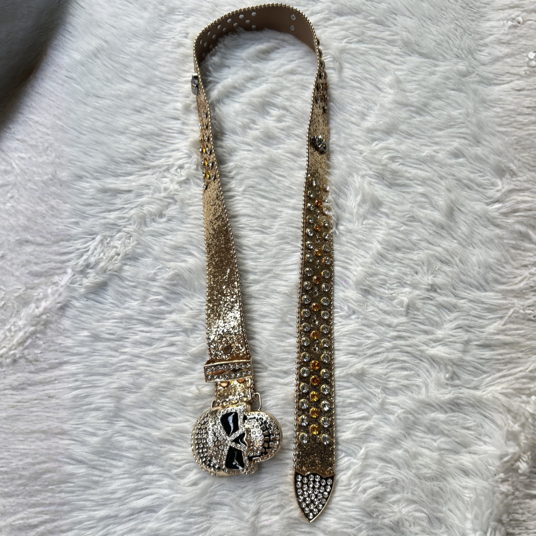 Golden Skull Rhinestone Belt