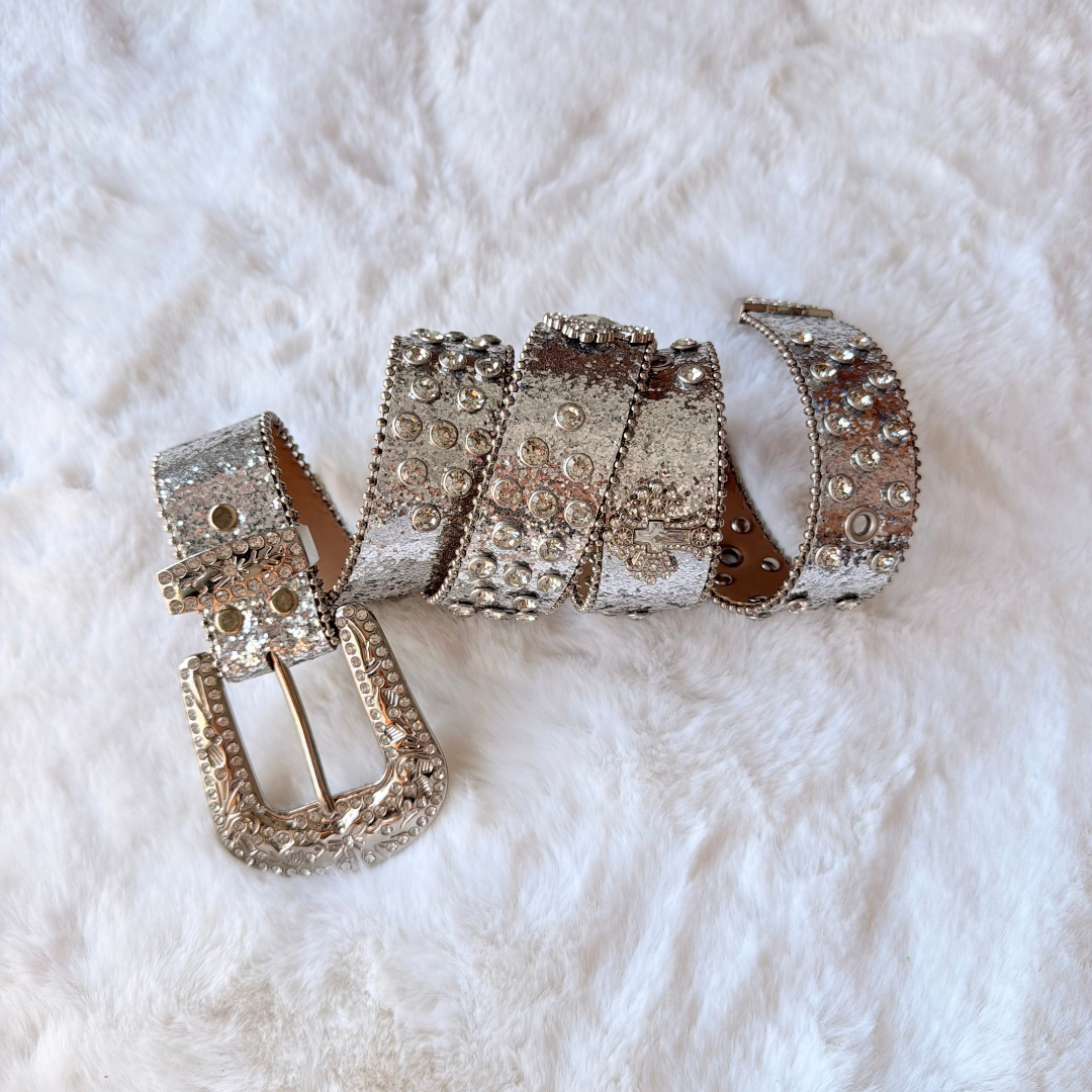 Silver Rhinestone Western Belt