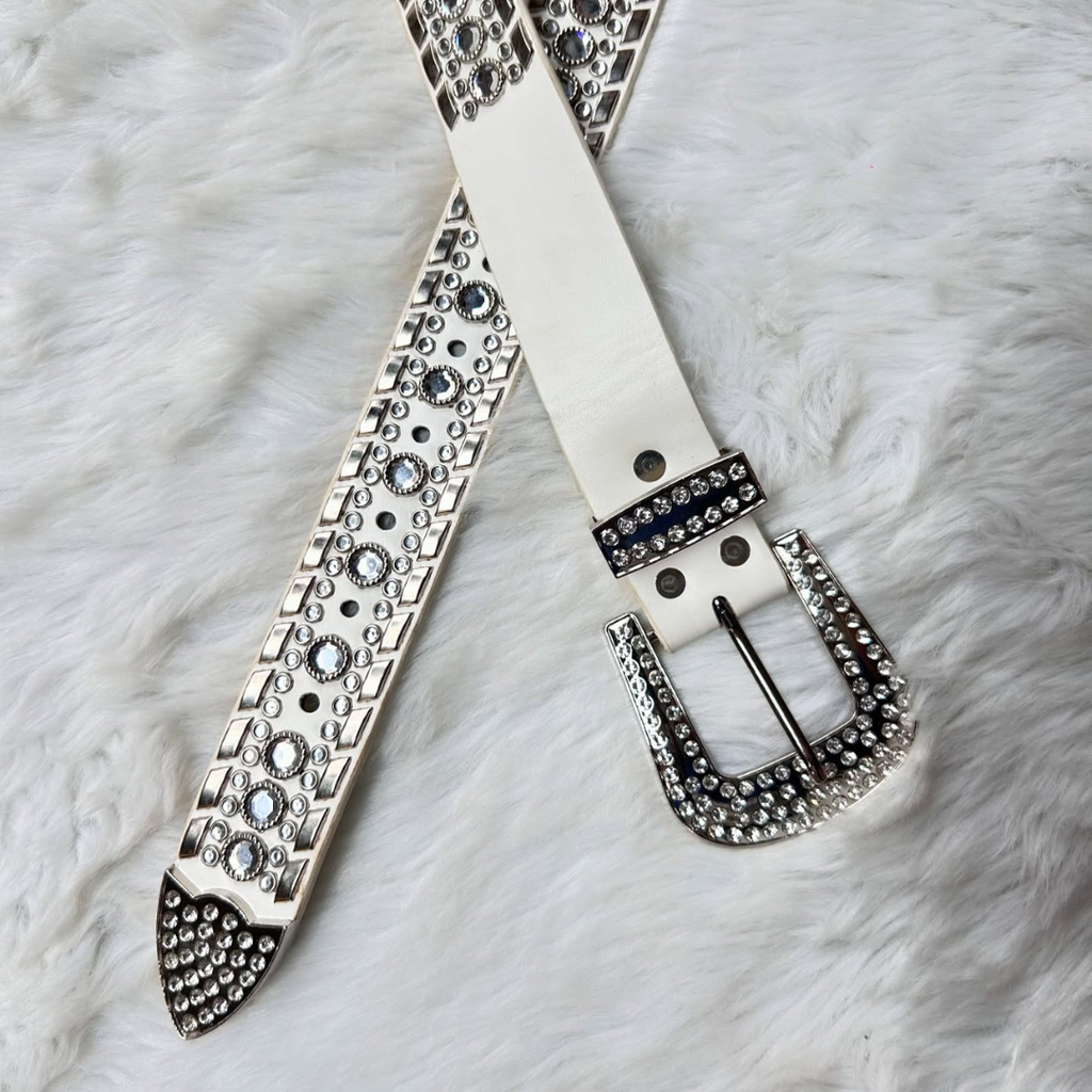 White Rhinestone Belt