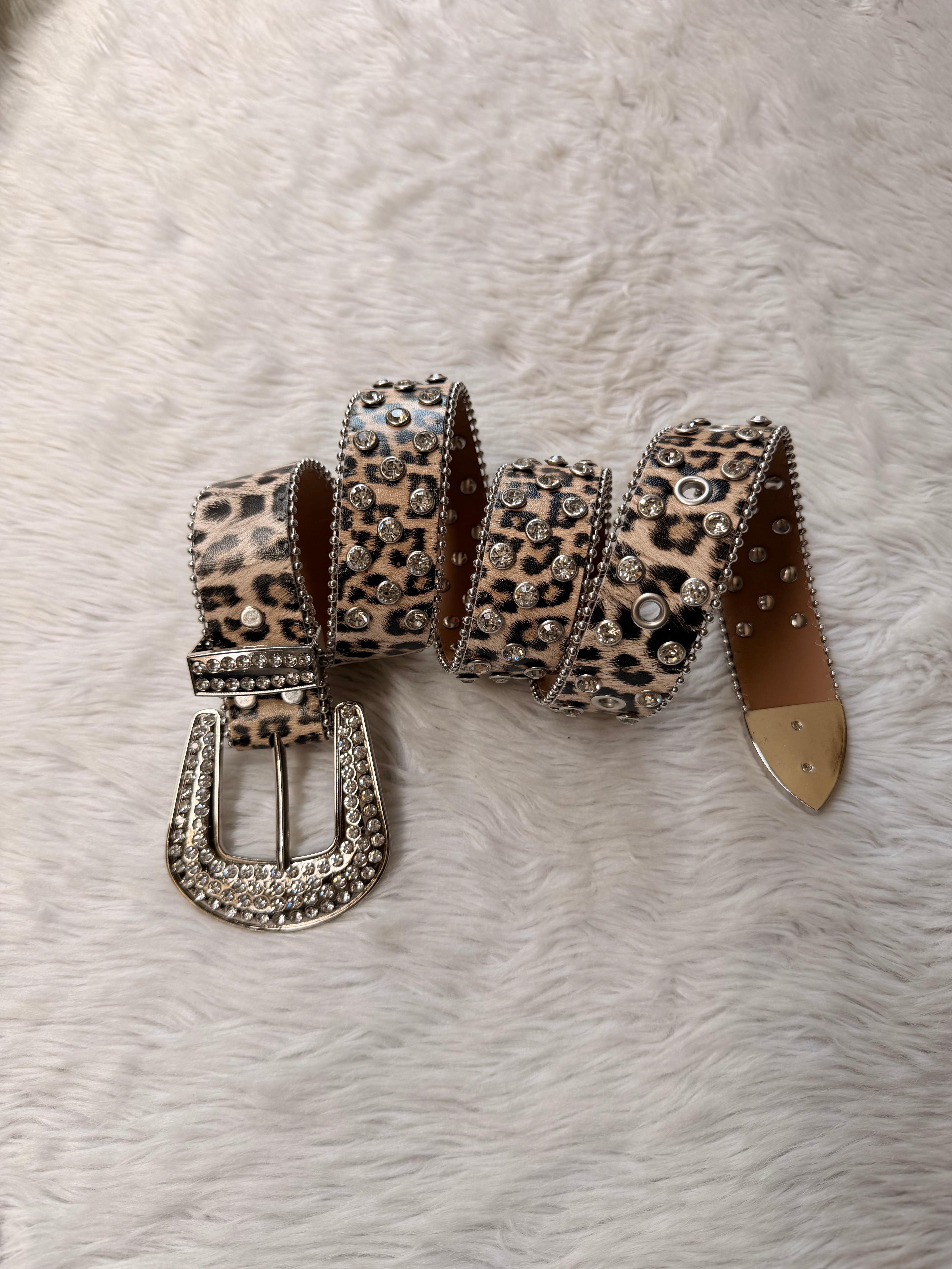 Leopard Print Studded Belt