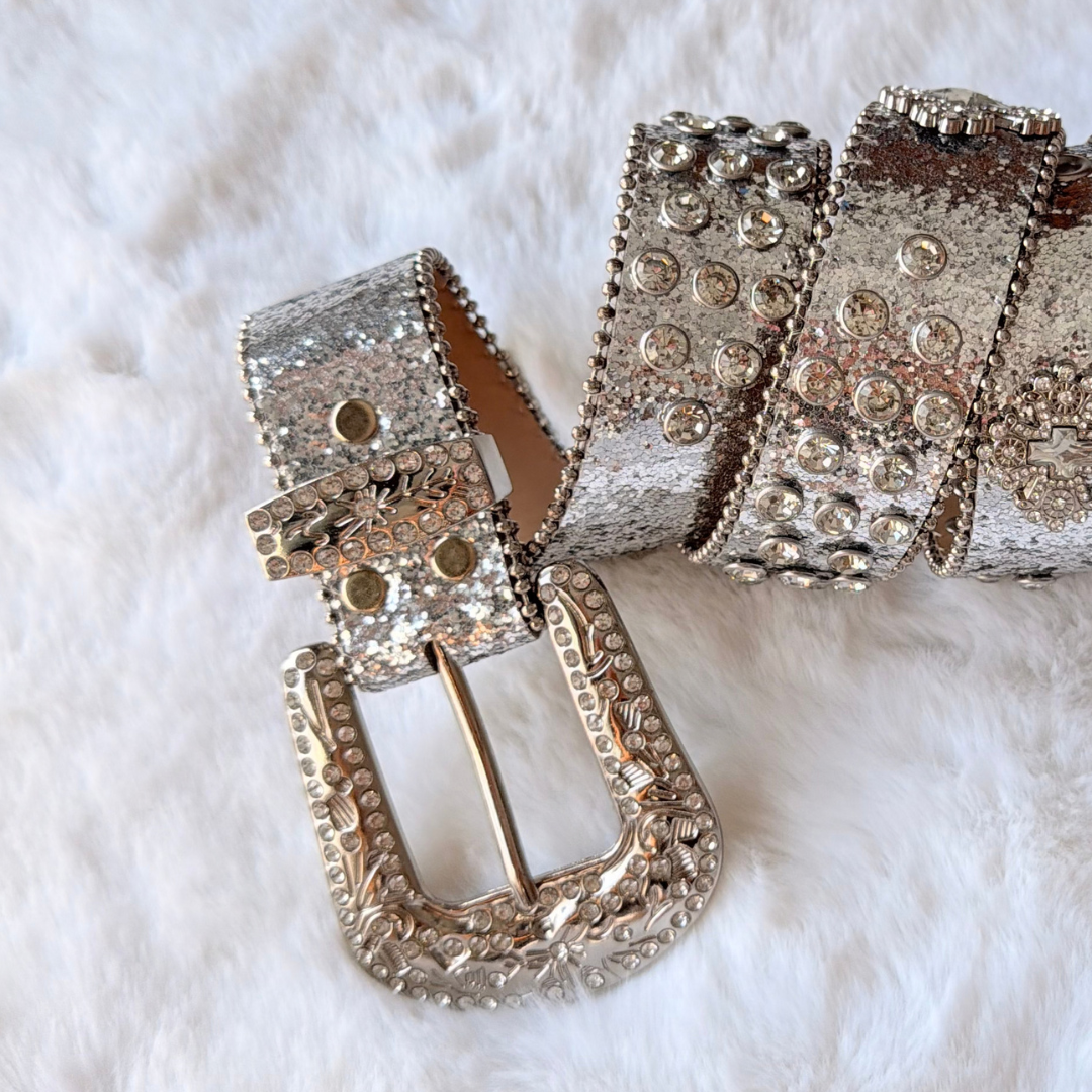 Silver Rhinestone Western Belt