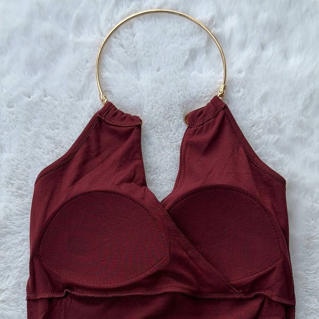 Gold Halo Halter Top - Wine Red