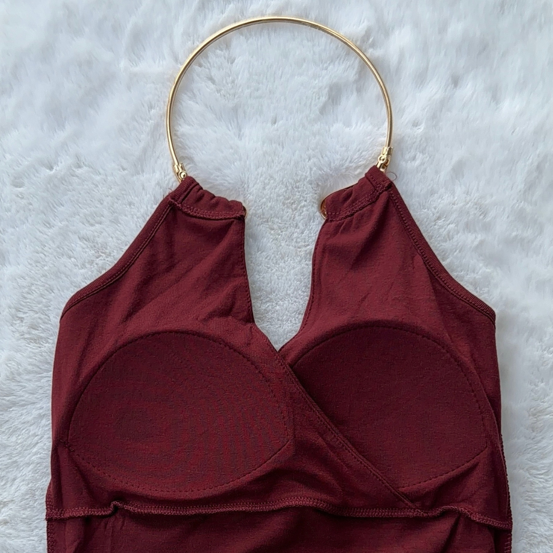 Gold Halo Halter Top - Wine Red