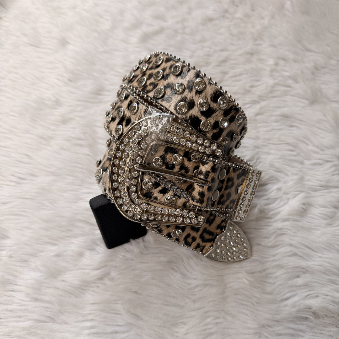 Leopard Print Studded Belt
