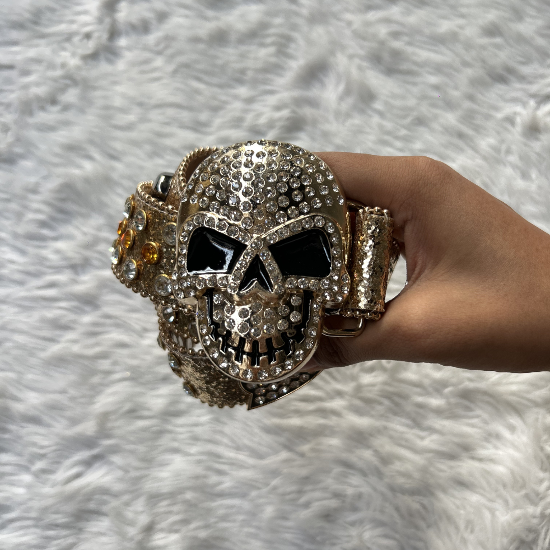 Golden Skull Rhinestone Belt