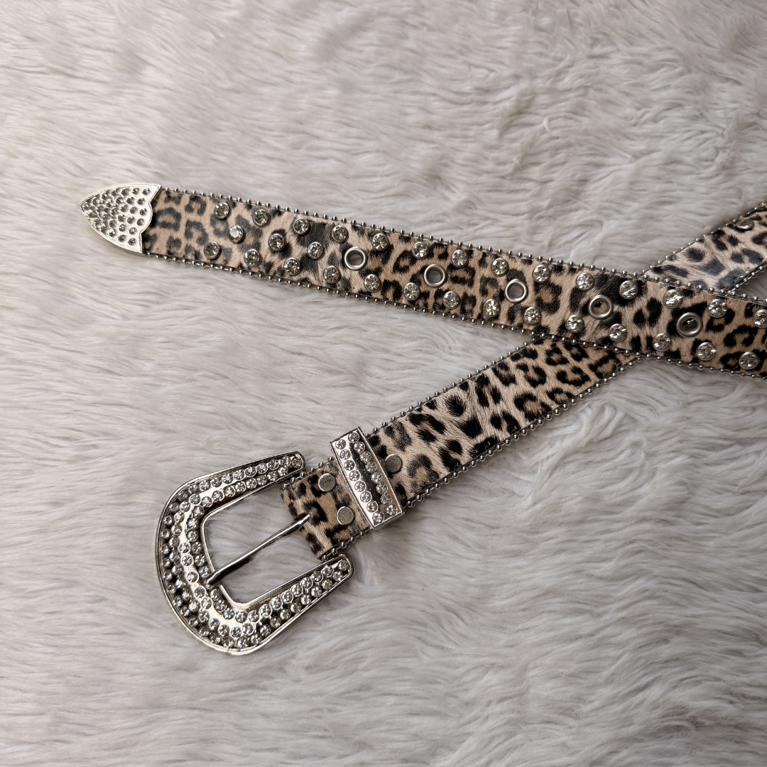 Leopard Print Studded Belt
