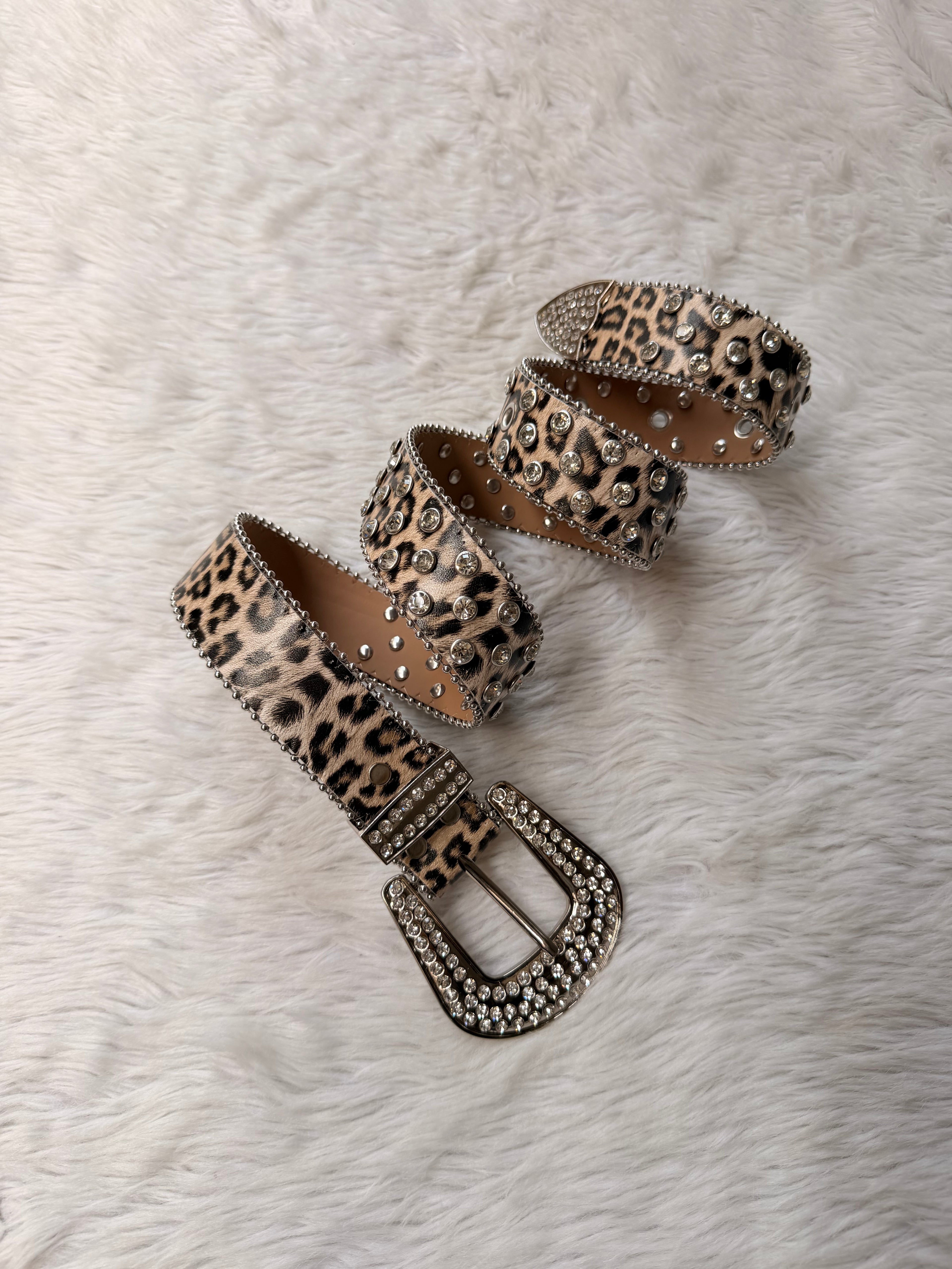 Leopard Print Studded Belt
