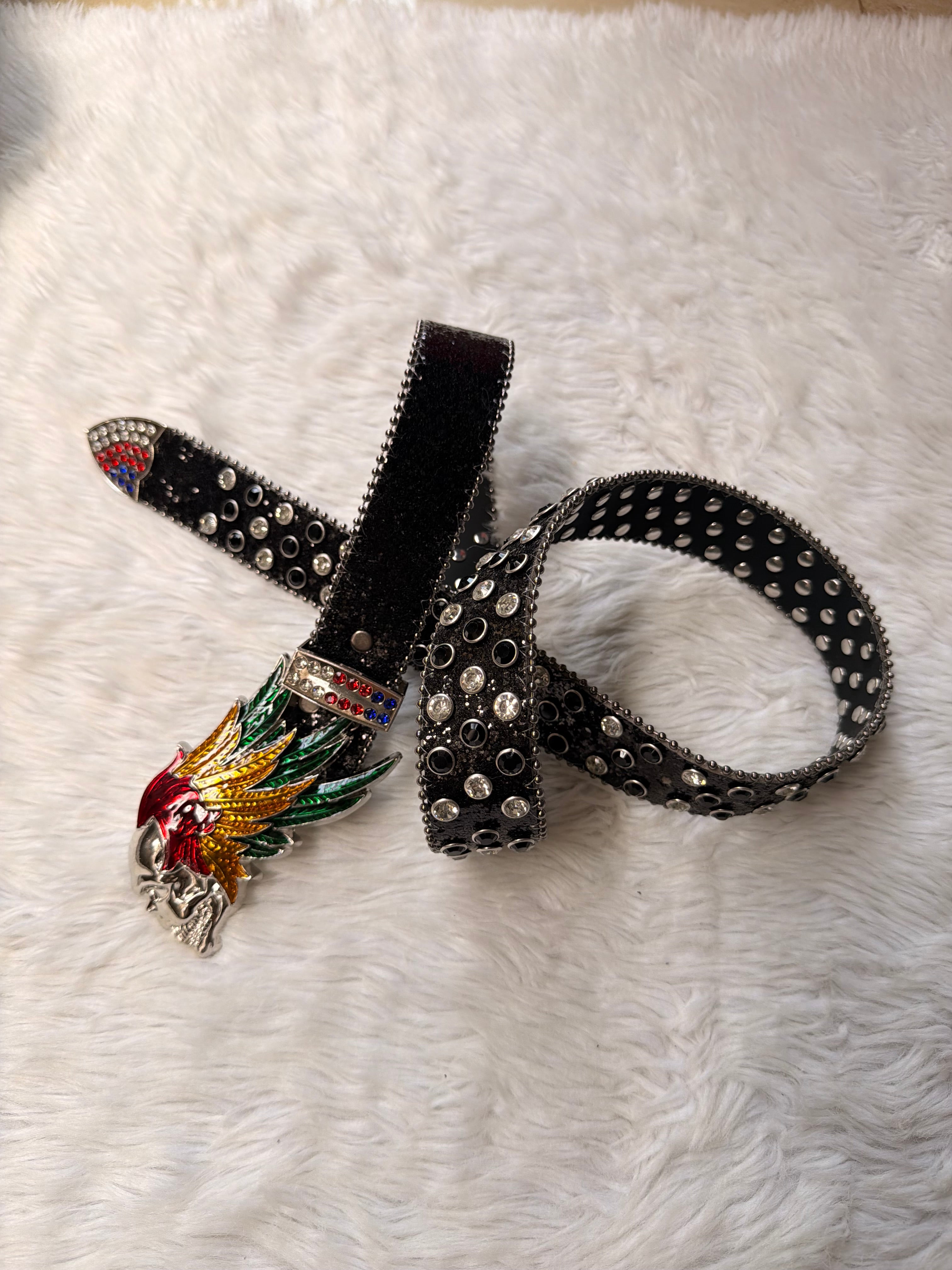 Tribal Wings Black Rhinestone Belt