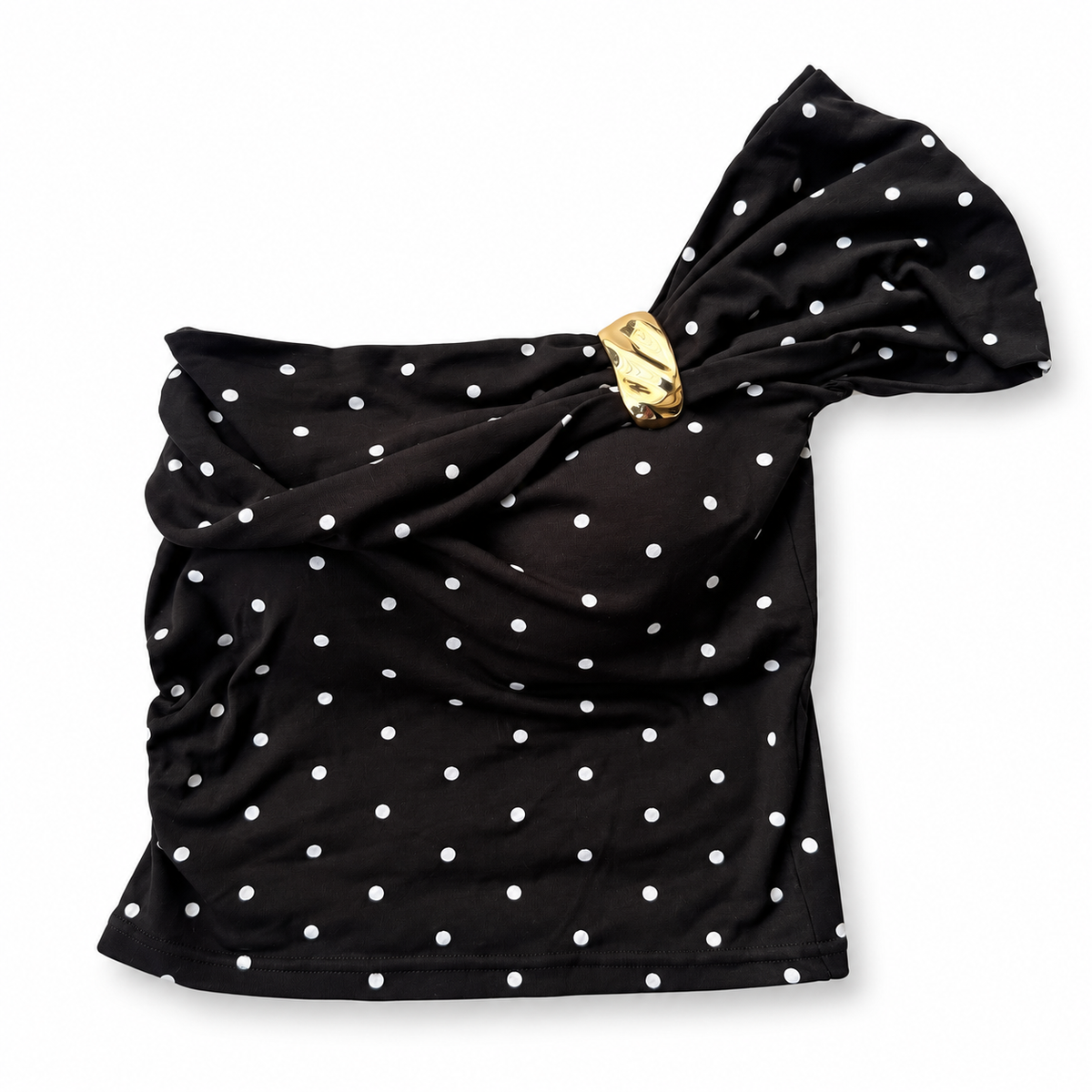 Polka Dot One-Shoulder Draped Top