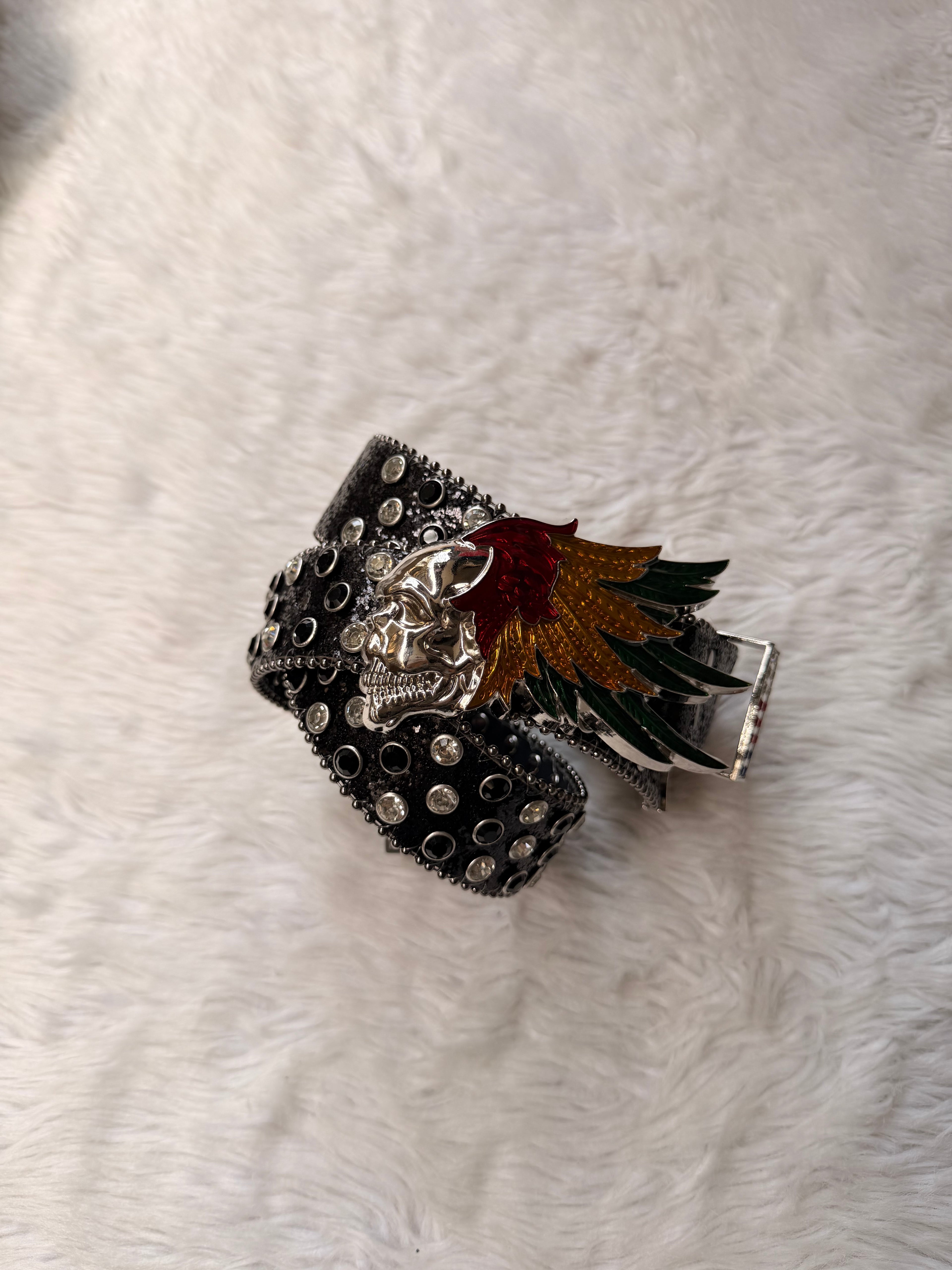 Tribal Wings Black Rhinestone Belt
