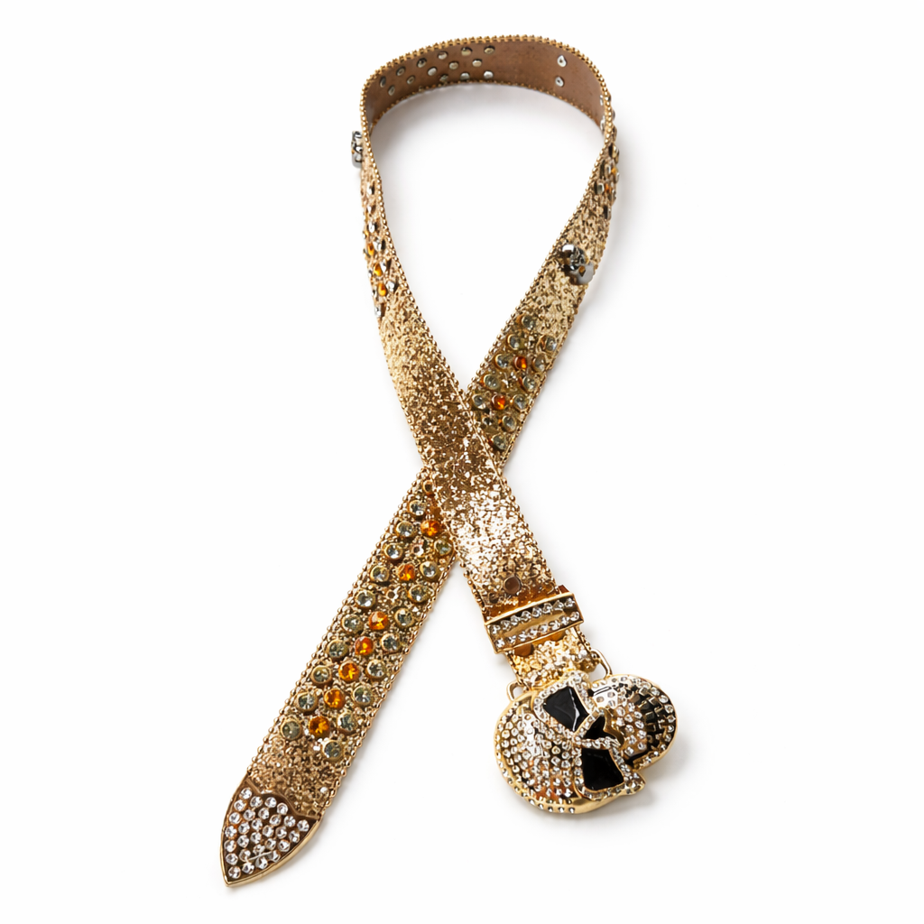 Golden Skull Rhinestone Belt