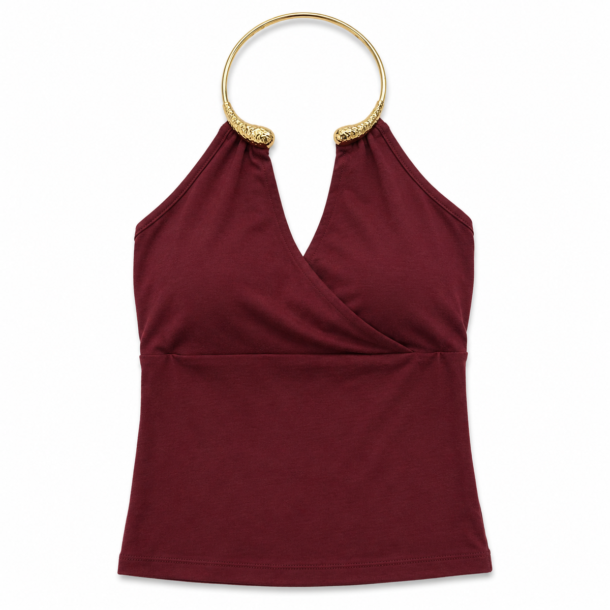 Gold Halo Halter Top - Wine Red