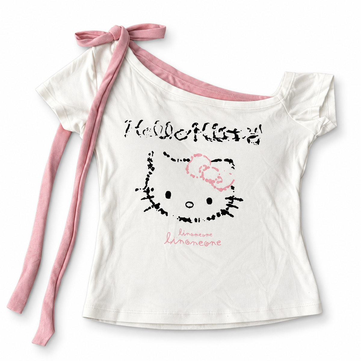 IVory Kitty Top with Pink Bow