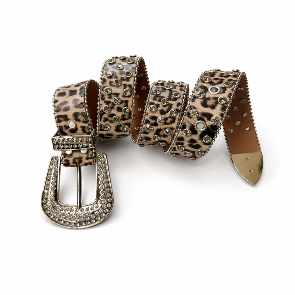 Leopard Print Studded Belt