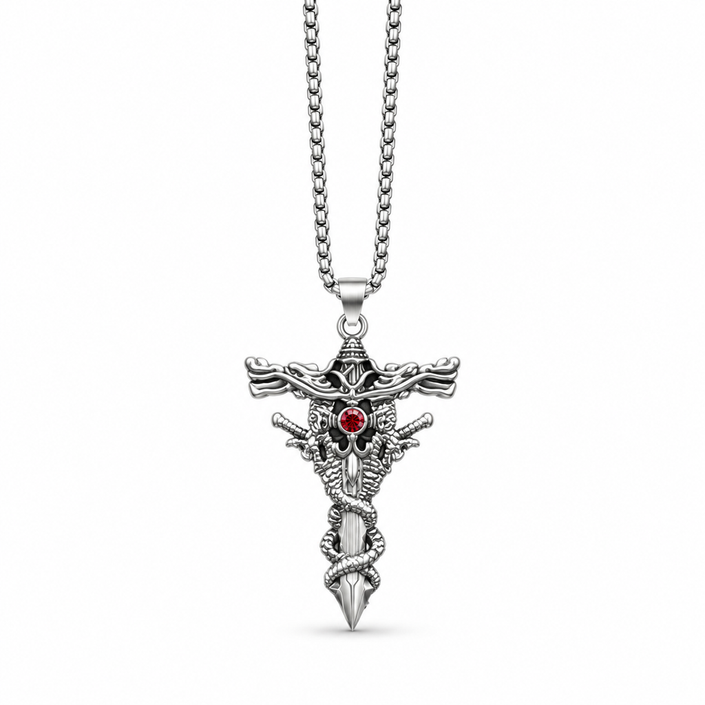 Ornate Silver Cross Pendant Necklace